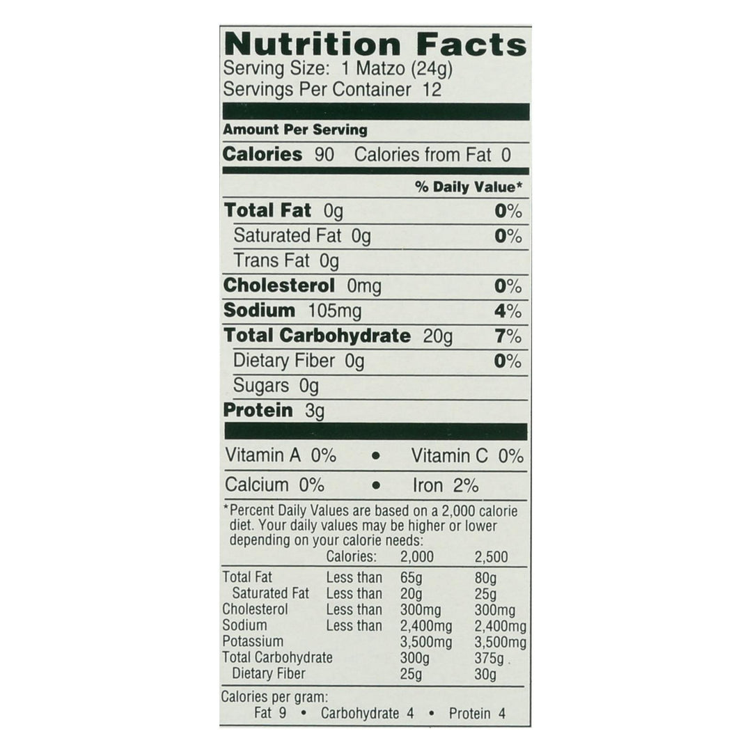 Manischewitz - Thin Matzo Cracker - Salted - Case Of 12 - 10 Oz. - Maras Green