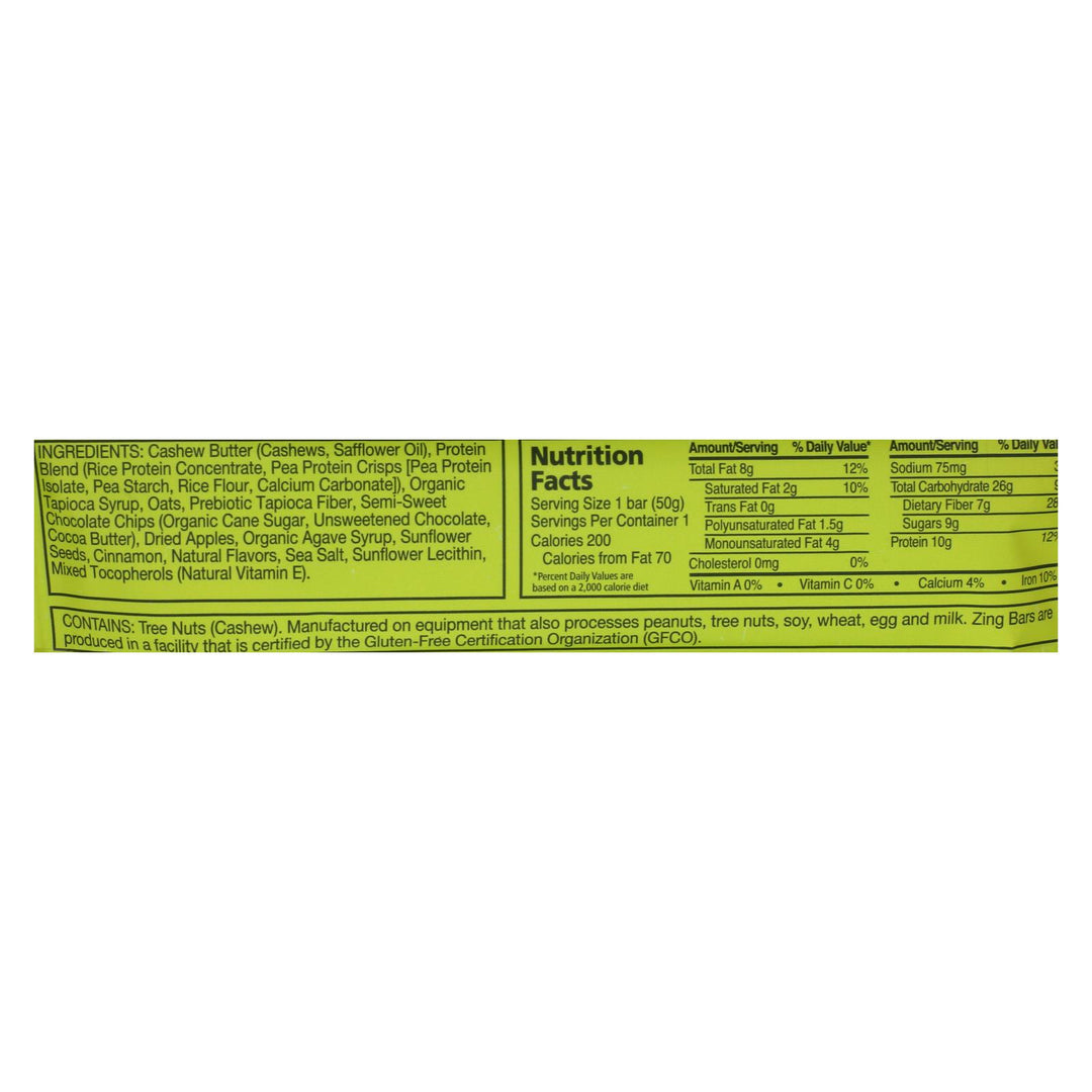 Zing Nutrition Bar - Oatmeal Chocolate Chip - Case Of 12 - 1.76 Oz. - Maras Green
