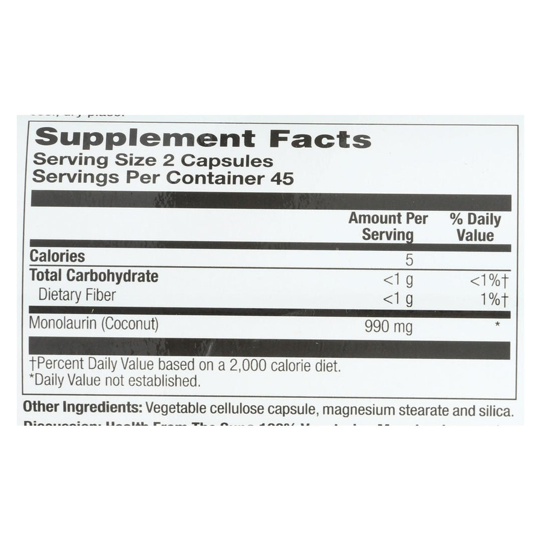 Health From The Sun Monolaurin - 1 Each - 90 Vcap - Maras Green
