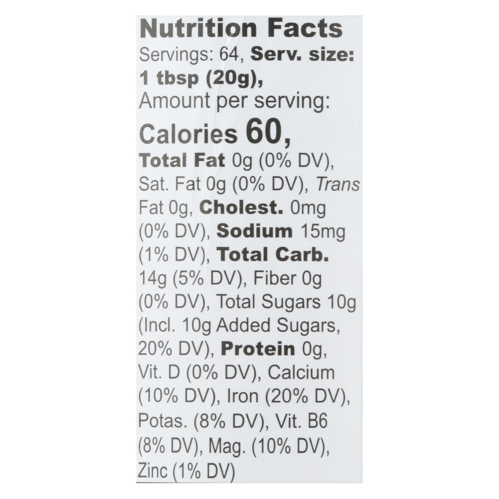 Wholesome Sweeteners Organic Molasses
 - Liquid Sweetener - Case Of 12 - 32 Oz. - Maras Green