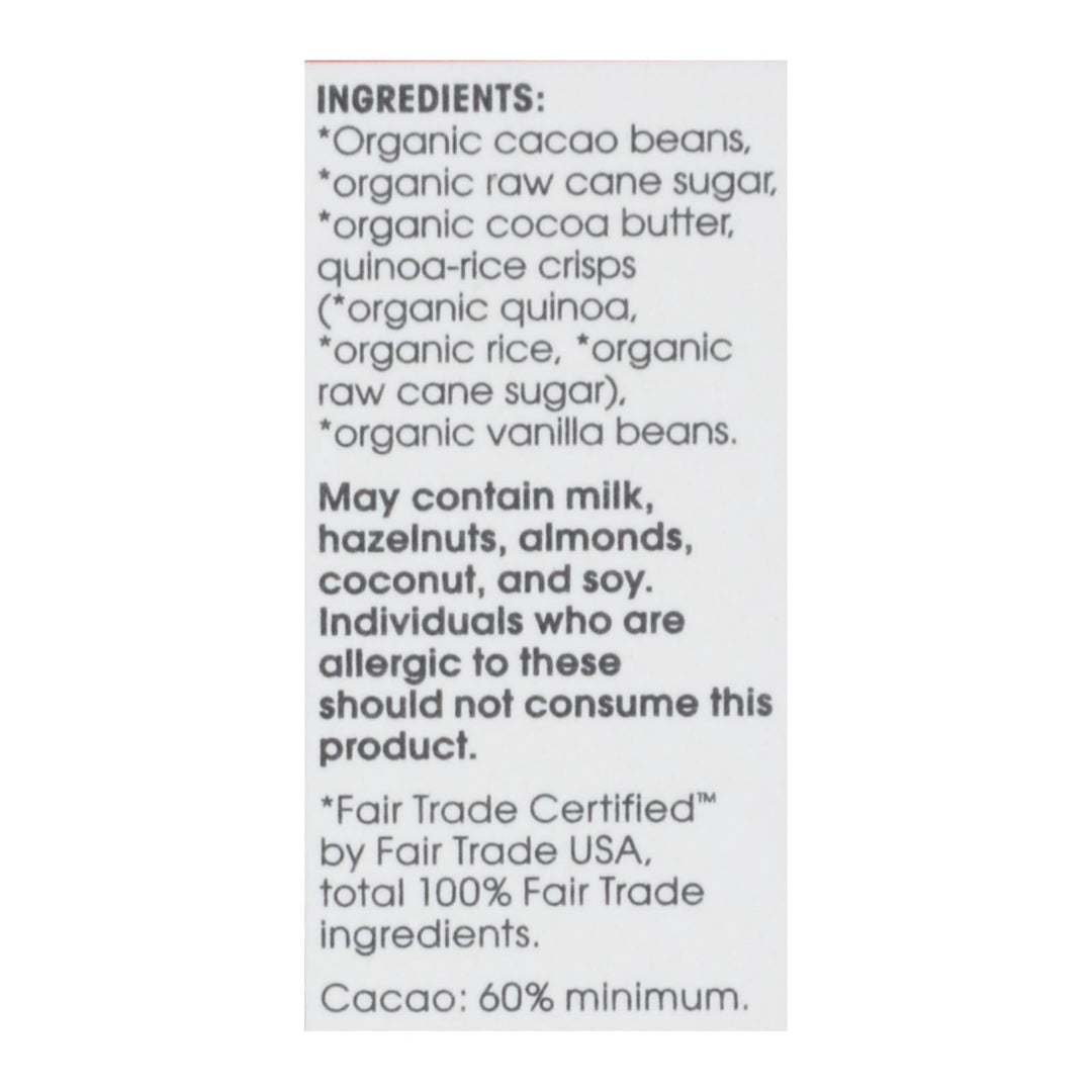 Alter Eco Americas Organic Chocolate Bar - Dark Quinoa - 2.82 Oz Bars - Case Of 12 - Maras Green