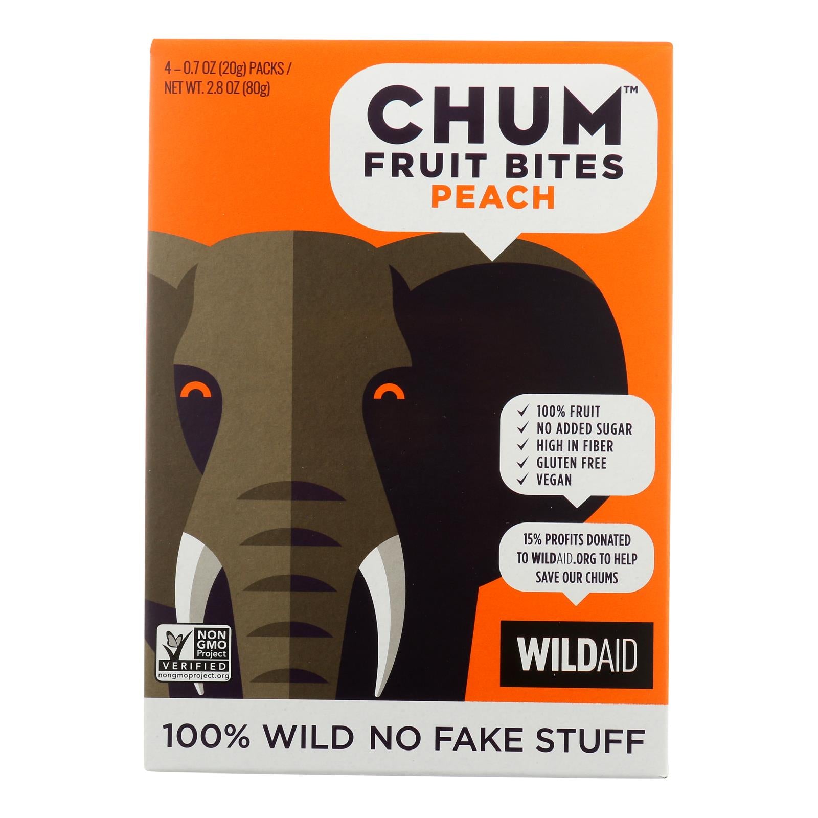 Chum Fruit Bites - Fruit Bites Peach 4pk - Case Of 6 - 2.8 Oz - Maras Green