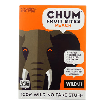 Chum Fruit Bites - Fruit Bites Peach 4pk - Case Of 6 - 2.8 Oz - Maras Green