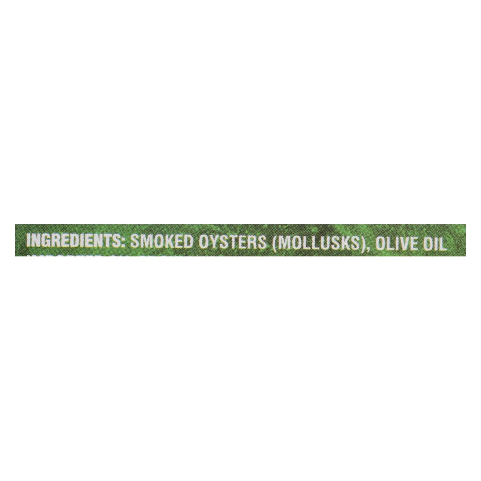Crown Prince Oysters - Naturally Smoked In Pure Olive Oil - 3 Oz - Case Of 18 - Maras Green