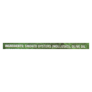 Crown Prince Oysters - Naturally Smoked In Pure Olive Oil - 3 Oz - Case Of 18 - Maras Green