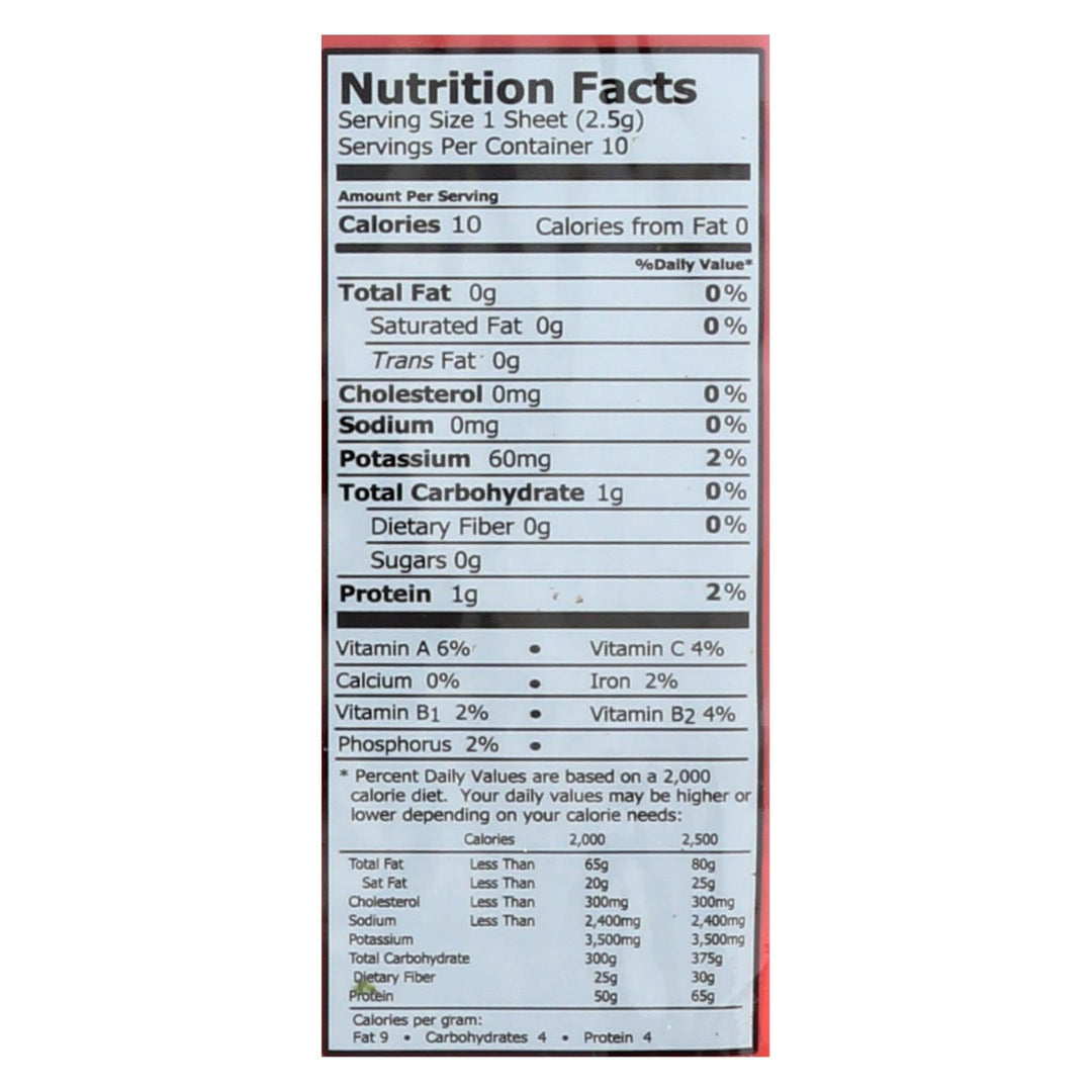 Emerald Cove Organic Pacific Sushi Nori - Toasted - Silver Grade - 10 Sheets - Case Of 6 - Maras Green