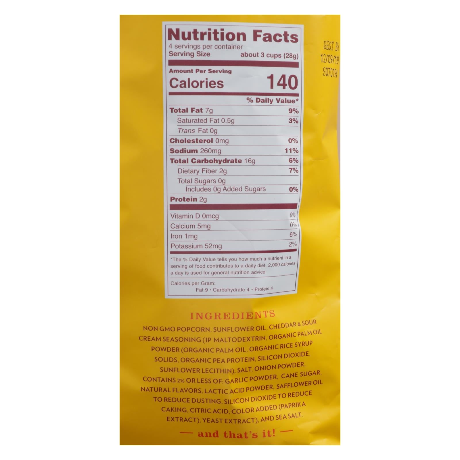 Live Love Pop - Popcorn Cheddar&sour Cream - Case Of 12 - 4.4 Oz - Maras Green