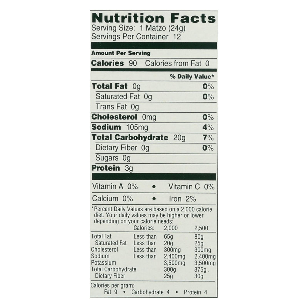 Manischewitz - Thin Matzo Cracker - Salted - Case Of 12 - 10 Oz. - Maras Green