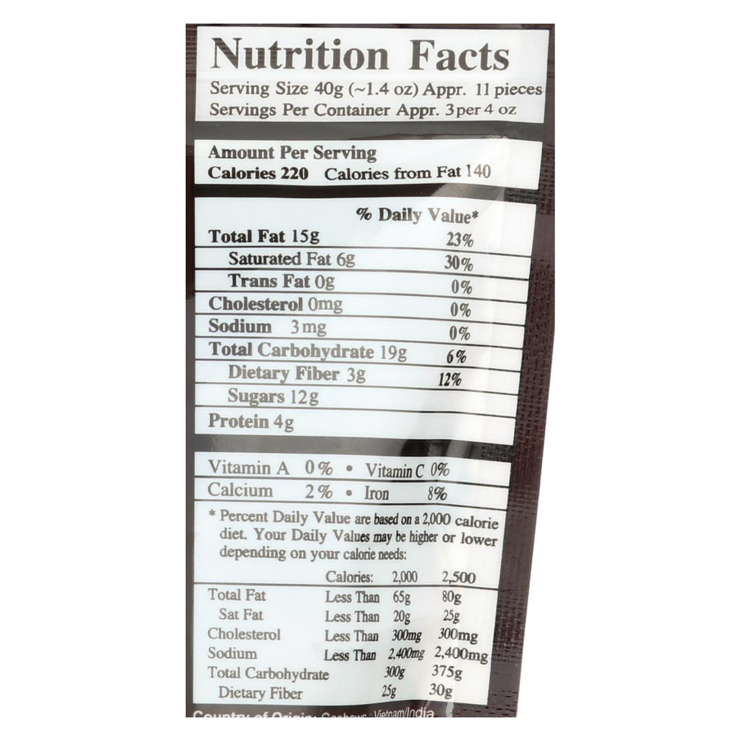 Next Organics Cashews, Dark Chocolate - Case Of 6 - 4 Oz - Maras Green