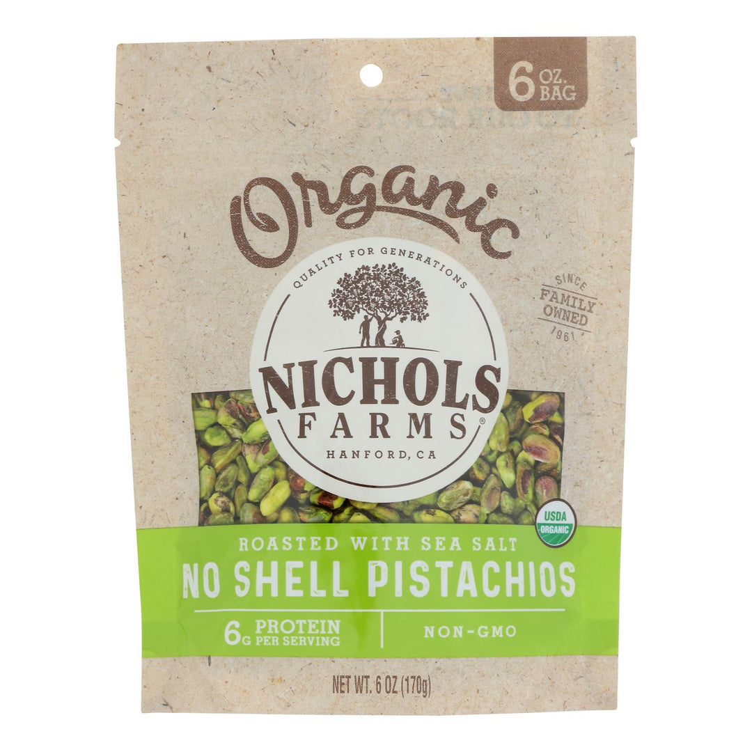Nichols Farms - Pistachio Organic Grade 2 No Shell Roasted Salted - Case Of 15 - 6 Ounces - Maras Green