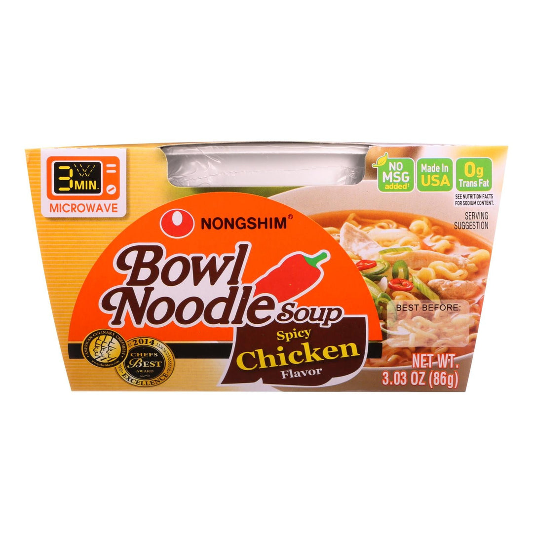 Nong Shim Soup - Bowl Noodle - Spicy Chicken Flavor - 3.03 Oz - Case Of 12 - Maras Green