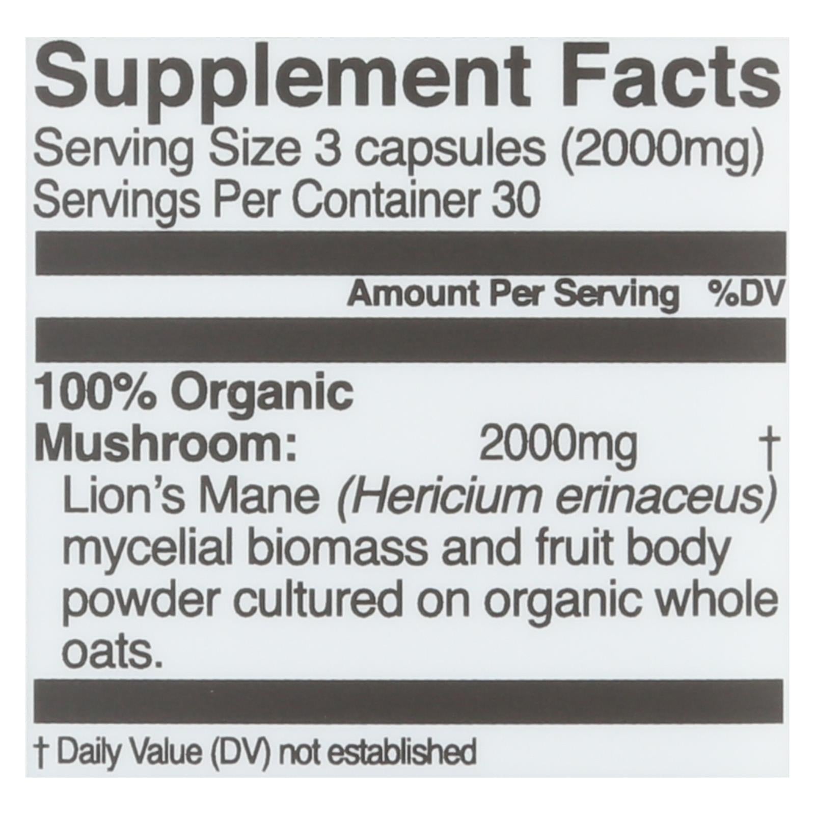 Organic Mushroom Nutrition - Mush Sprfd Lions Mane Cap - 1 Each - 90 Ct - Maras Green