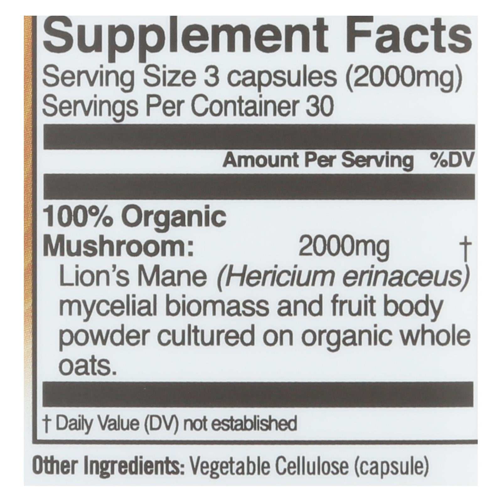 Organic Mushroom Nutrition - Mush Sprfd Lions Mane Cap - 1 Each - 90 Ct - Maras Green