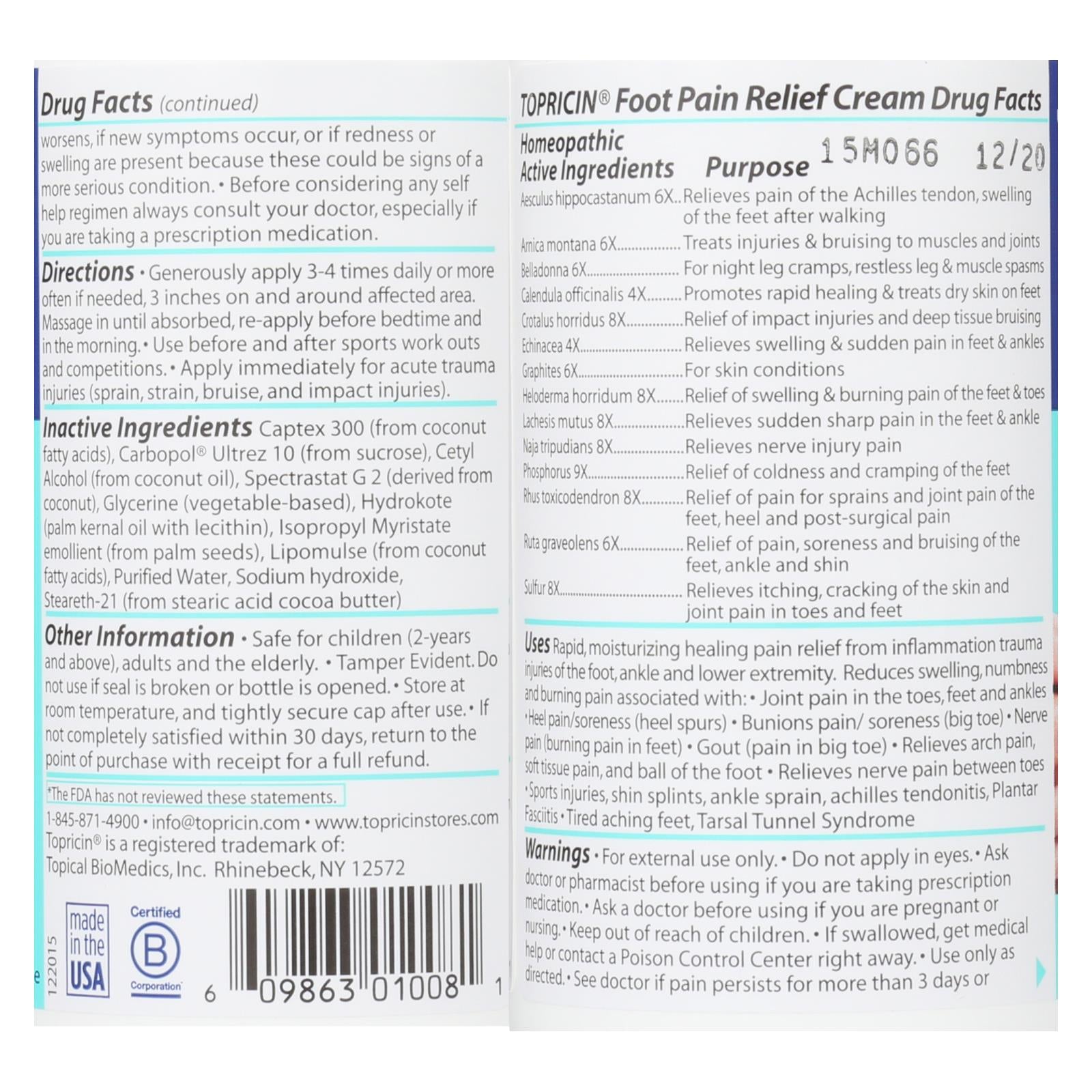 Topricin Foot Therapy Cream - 8 Oz - Maras Green