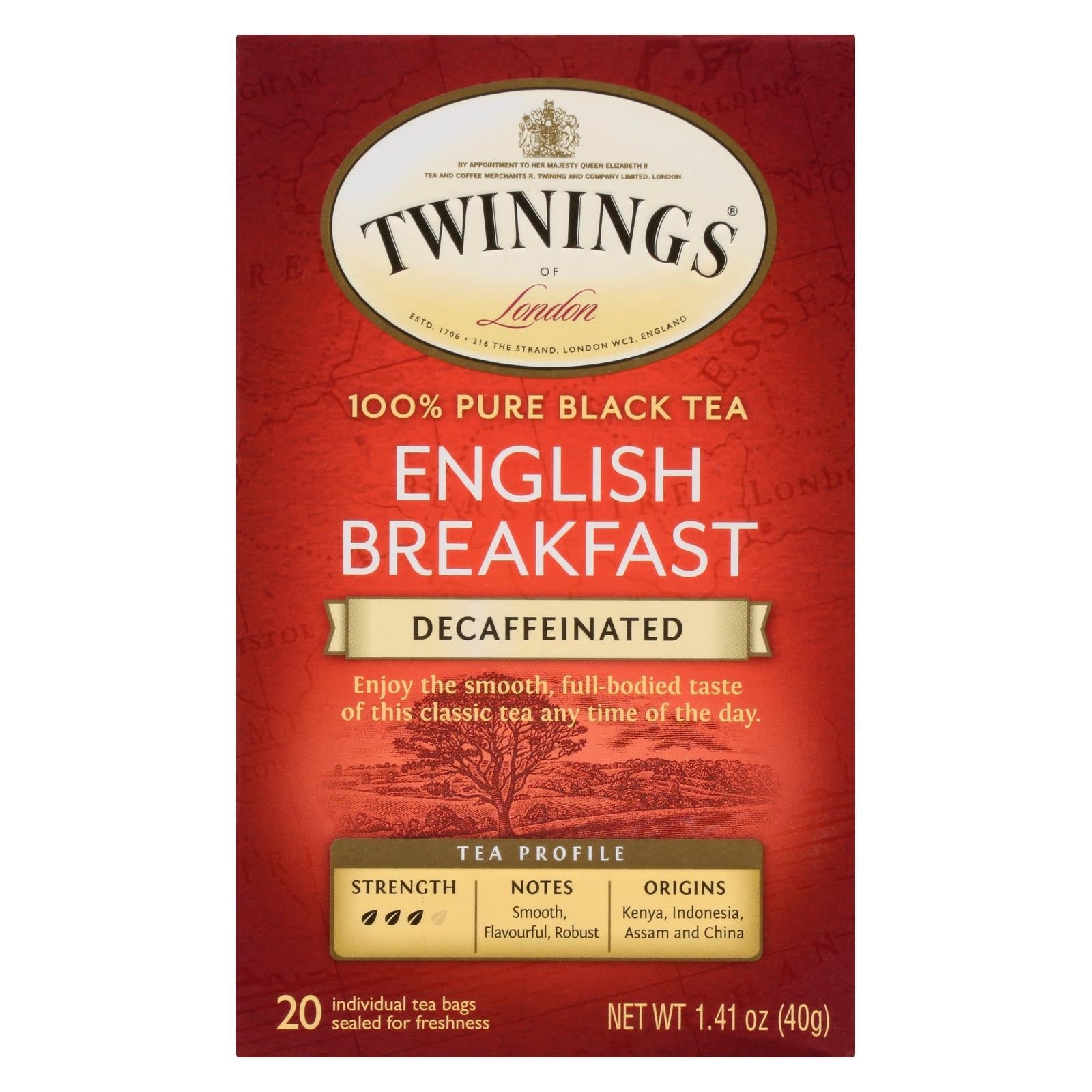 Twinings Tea Breakfast Tea - English Decaffeinated - Case Of 6 - 20 Bags - Maras Green