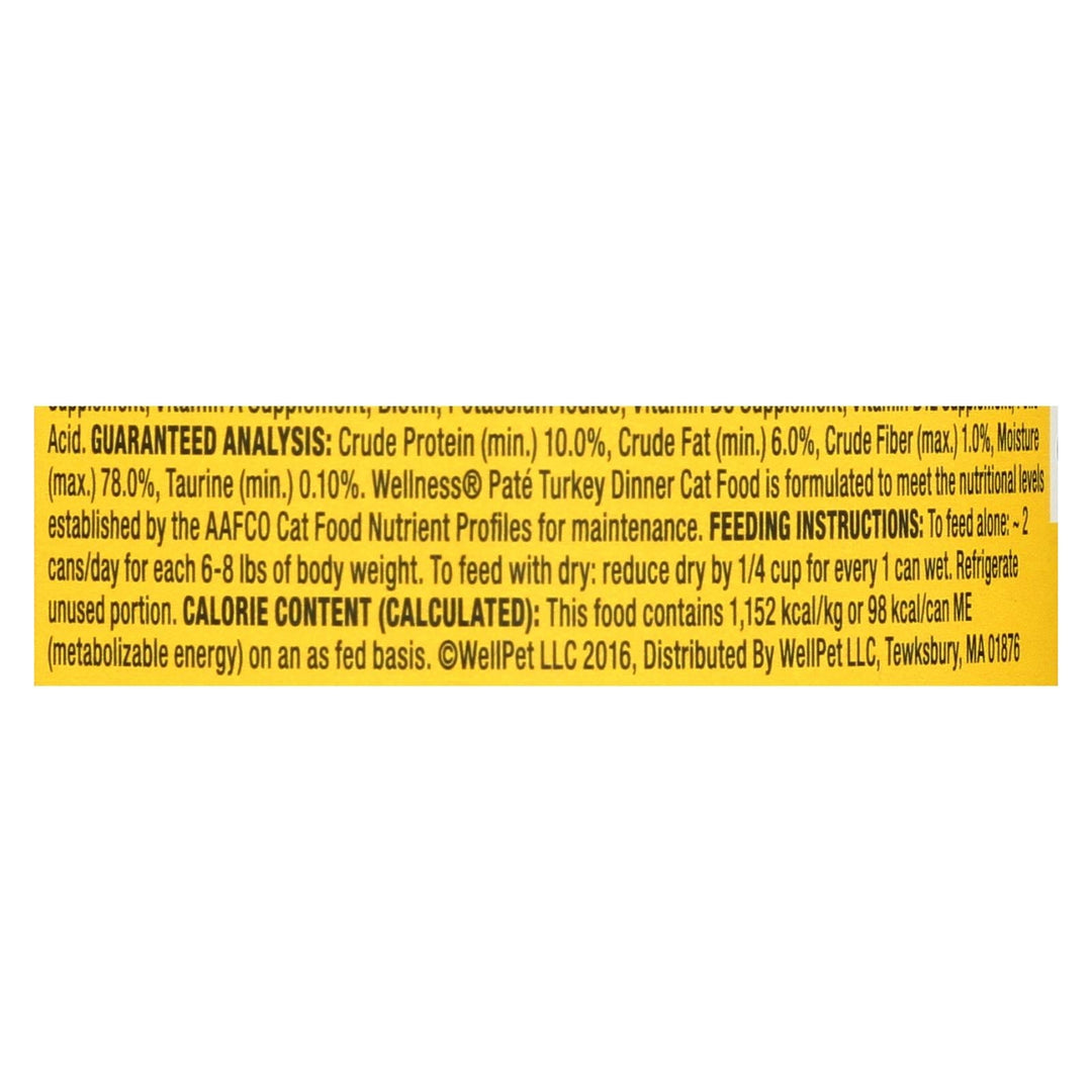 Wellness Pet Products Cat Food - Turkey Recipe - Case Of 24 - 3 Oz. - Maras Green
