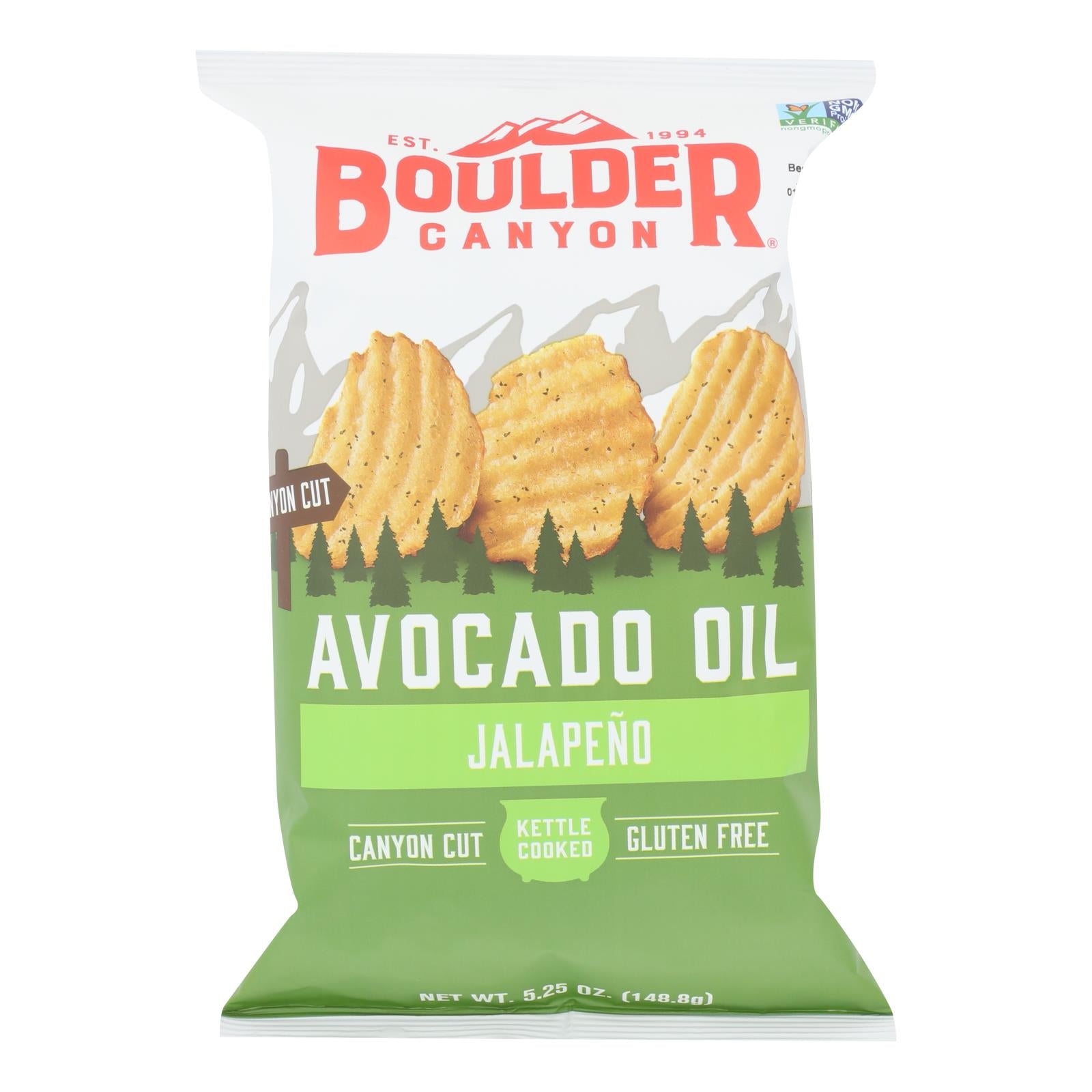 Boulder Canyon - Kettle Chips - Avocado Oil Jalapeno - Case Of 12 - 5.25 Oz. - Maras Green