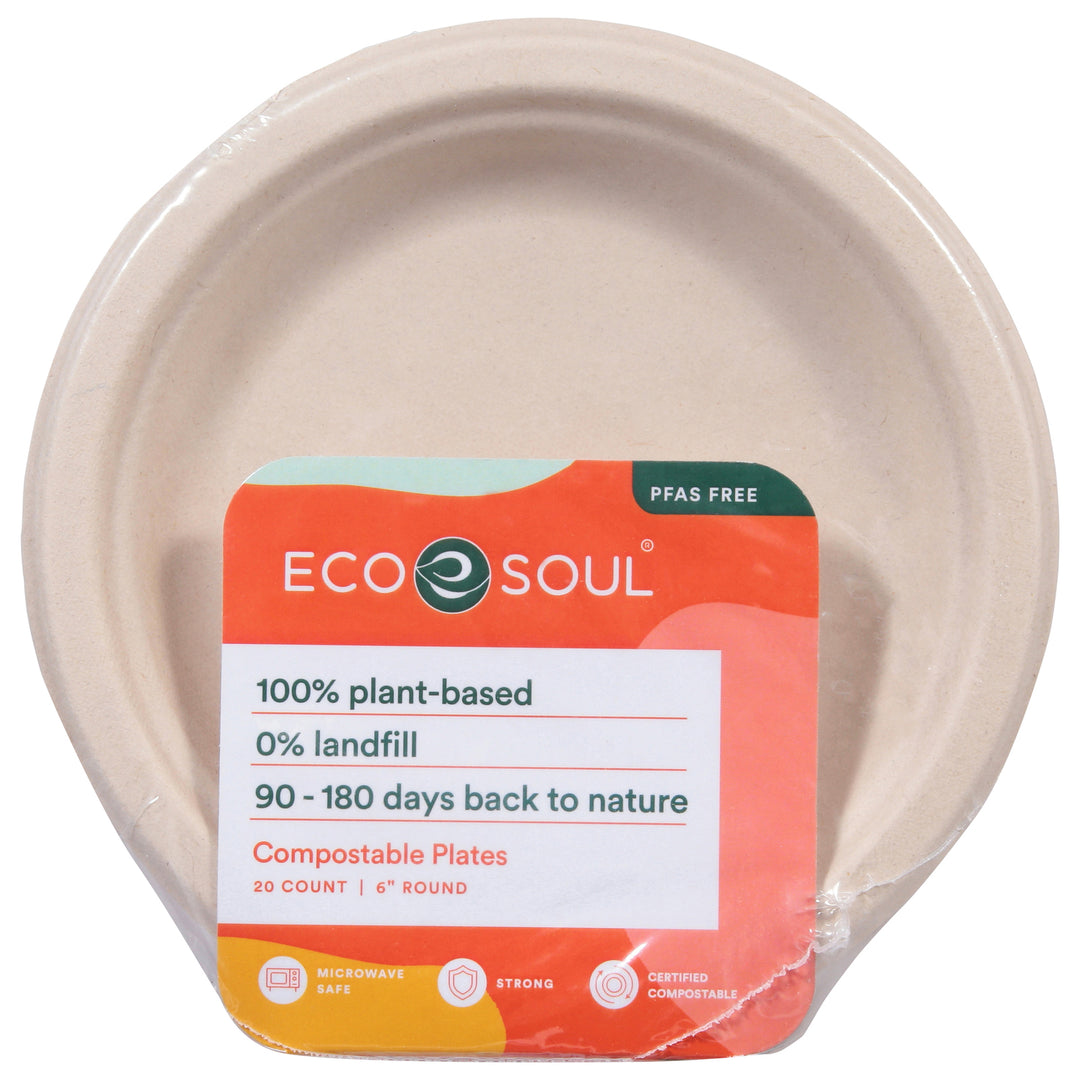 Ecosoul - Round Plates Bagasse - Case Of 8 - 20 Ct - Maras Green