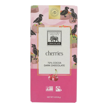Endangered Species Natural Chocolate Bars - Dark Chocolate - 72 Percent Cocoa - Cherries - 3 Oz Bars - Case Of 12 - Maras Green