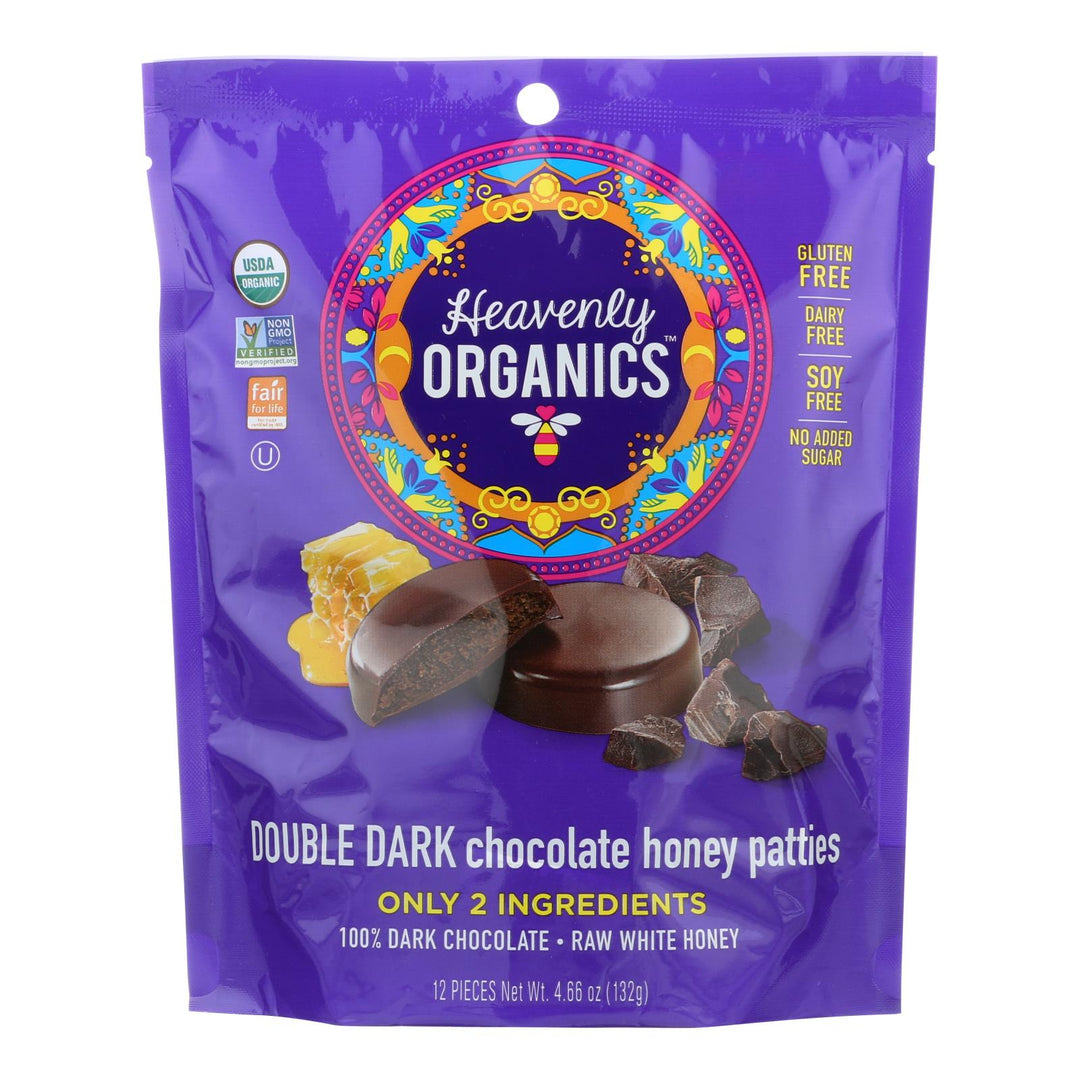 Heavenly Organics Candy Chocolate Honey Patties Double Dark Chocolate - Case Of 6 - 4.66 Oz - Maras Green