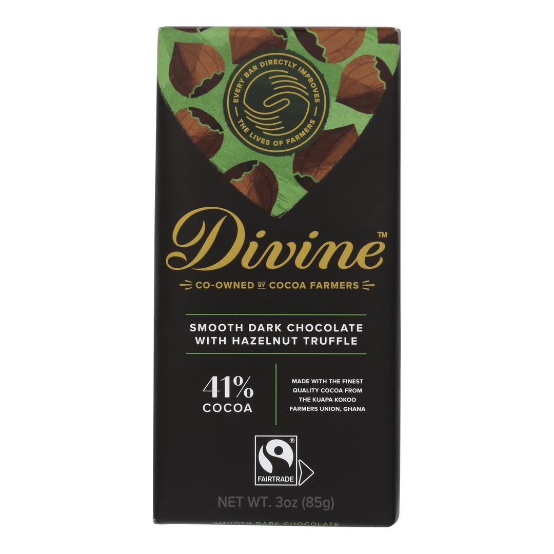 Divine - Bar Dark Chocolate Hazelnut Trffl - Case Of 12 - 3 Oz - Maras Green