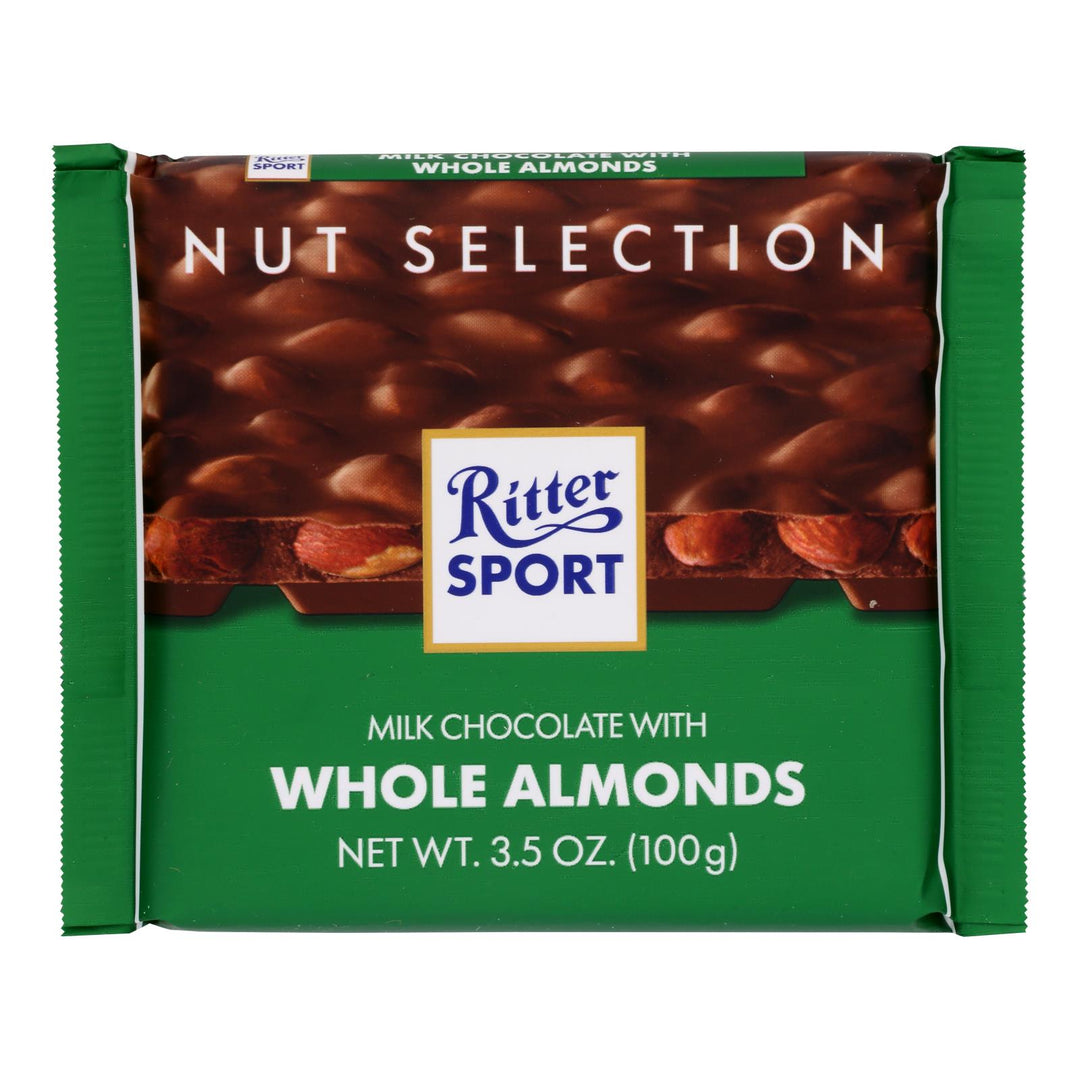 Ritter Sport Chocolate Bar - Milk Chocolate - Whole Almonds - 3.5 Oz Bars - Case Of 11 - Maras Green