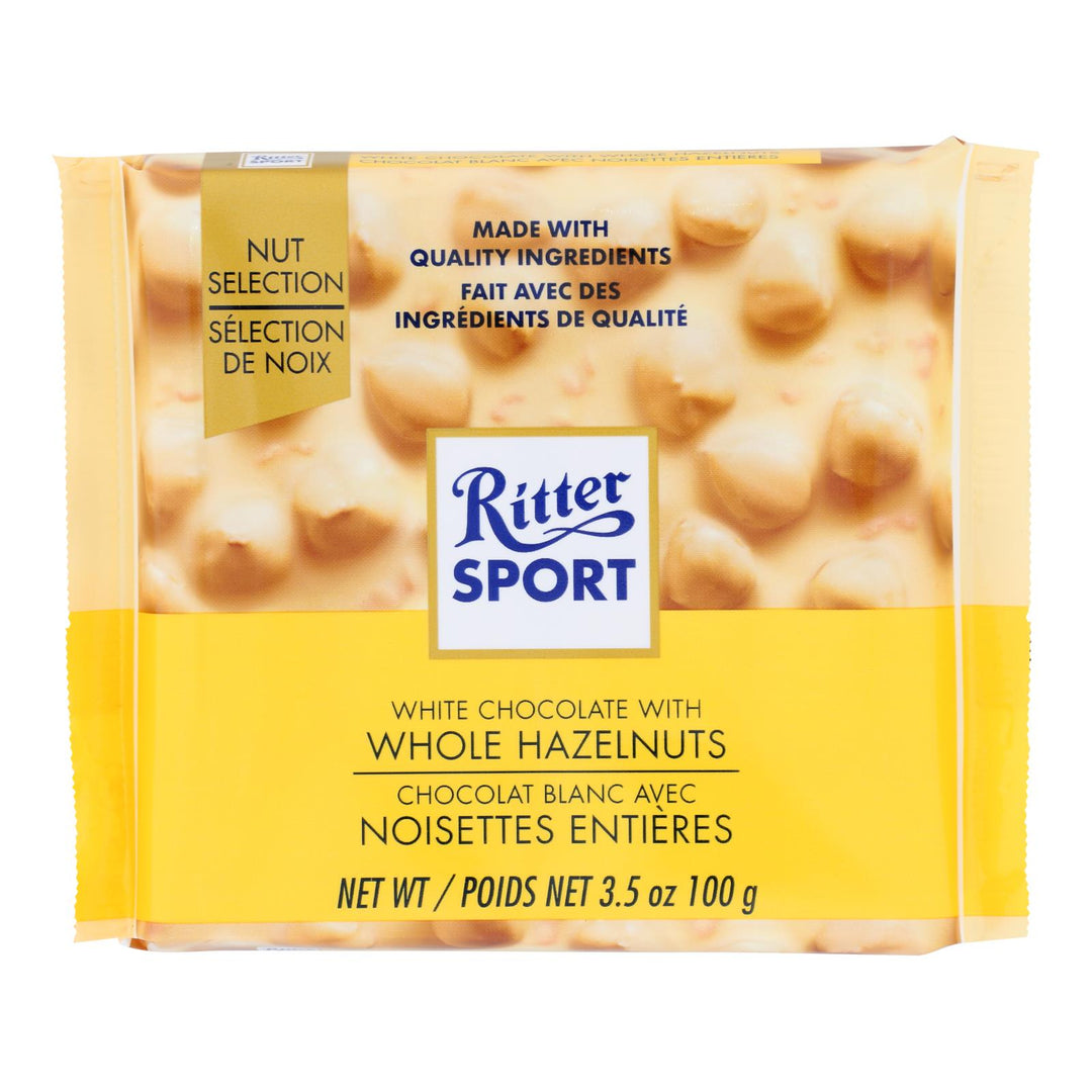 Ritter Sport Chocolate Bar - White Chocolate - Whole Hazelnuts - 3.5 Oz Bars - Case Of 10 - Maras Green