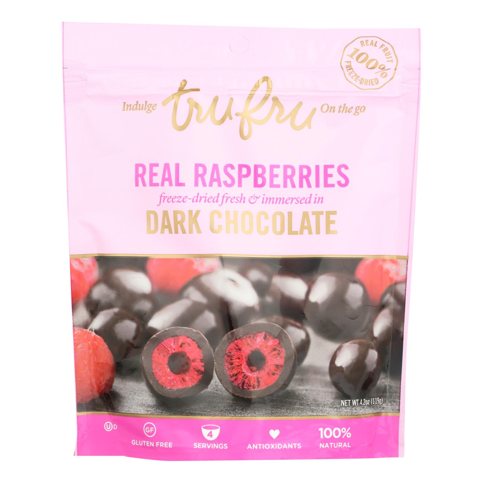 Tru Fru Real Raspberries Dipped In Dark Chocolate - Case Of 6 - 4.2 Oz - Maras Green