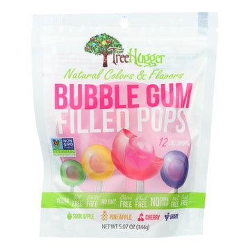 Treehugger Natural Bubble Gum Filled Lollipops  - Case Of 6 - 5.07 Oz - Maras Green