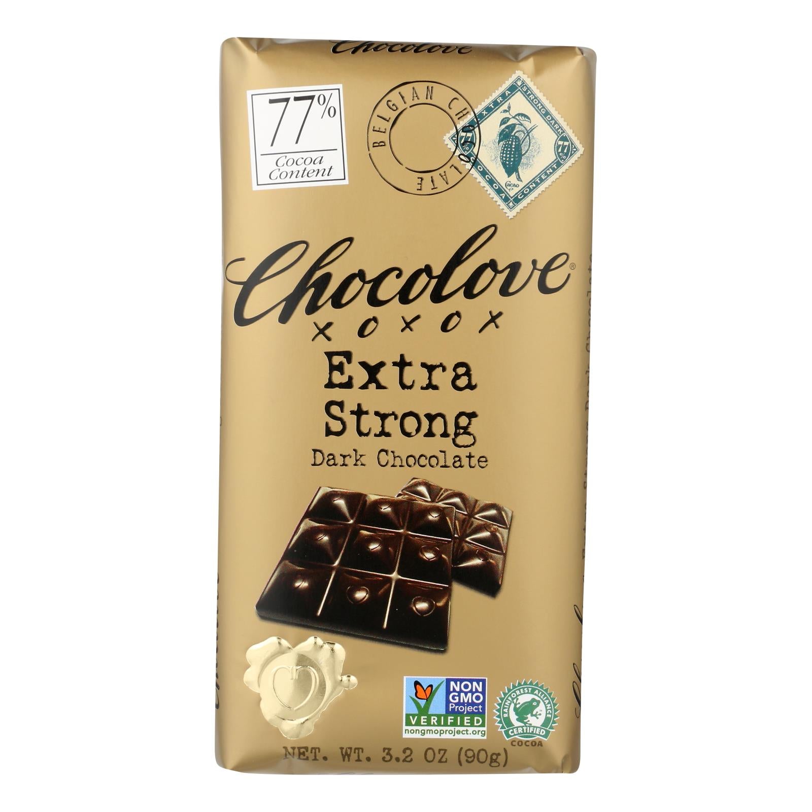 Chocolove Xoxox - Premium Chocolate Bar - Dark Chocolate - Extra Strong - 3.2 Oz Bars - Case Of 12 - Maras Green