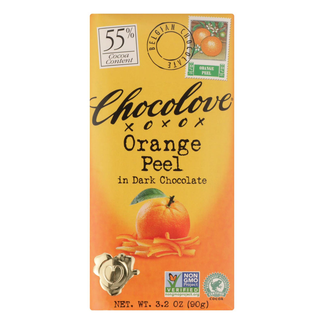 Chocolove Xoxox - Premium Chocolate Bar - Dark Chocolate - Orange Peel - 3.2 Oz Bars - Case Of 12 - Maras Green