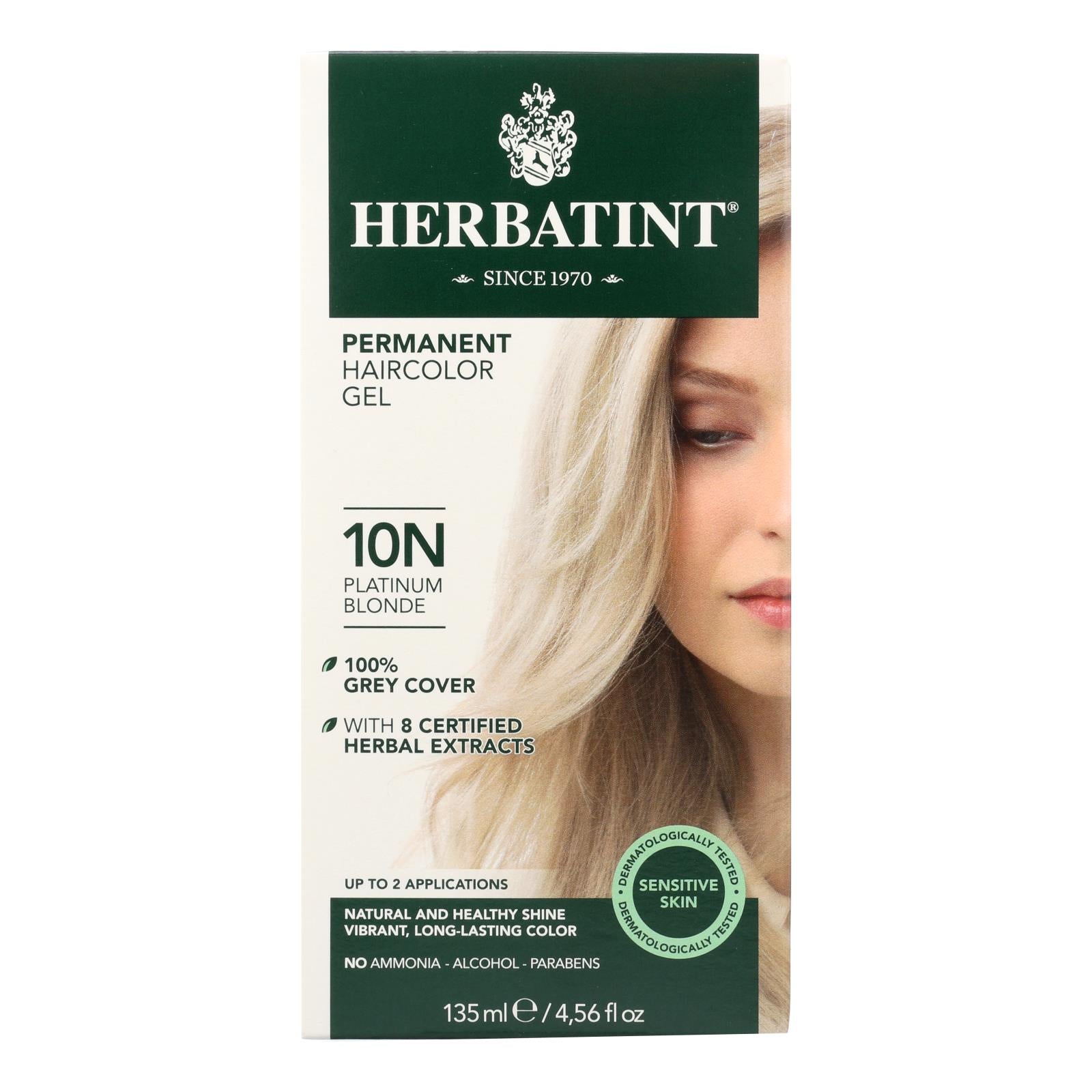 Herbatint Permanent Herbal Haircolour Gel 10n Platinum Blonde - 135 Ml - Maras Green