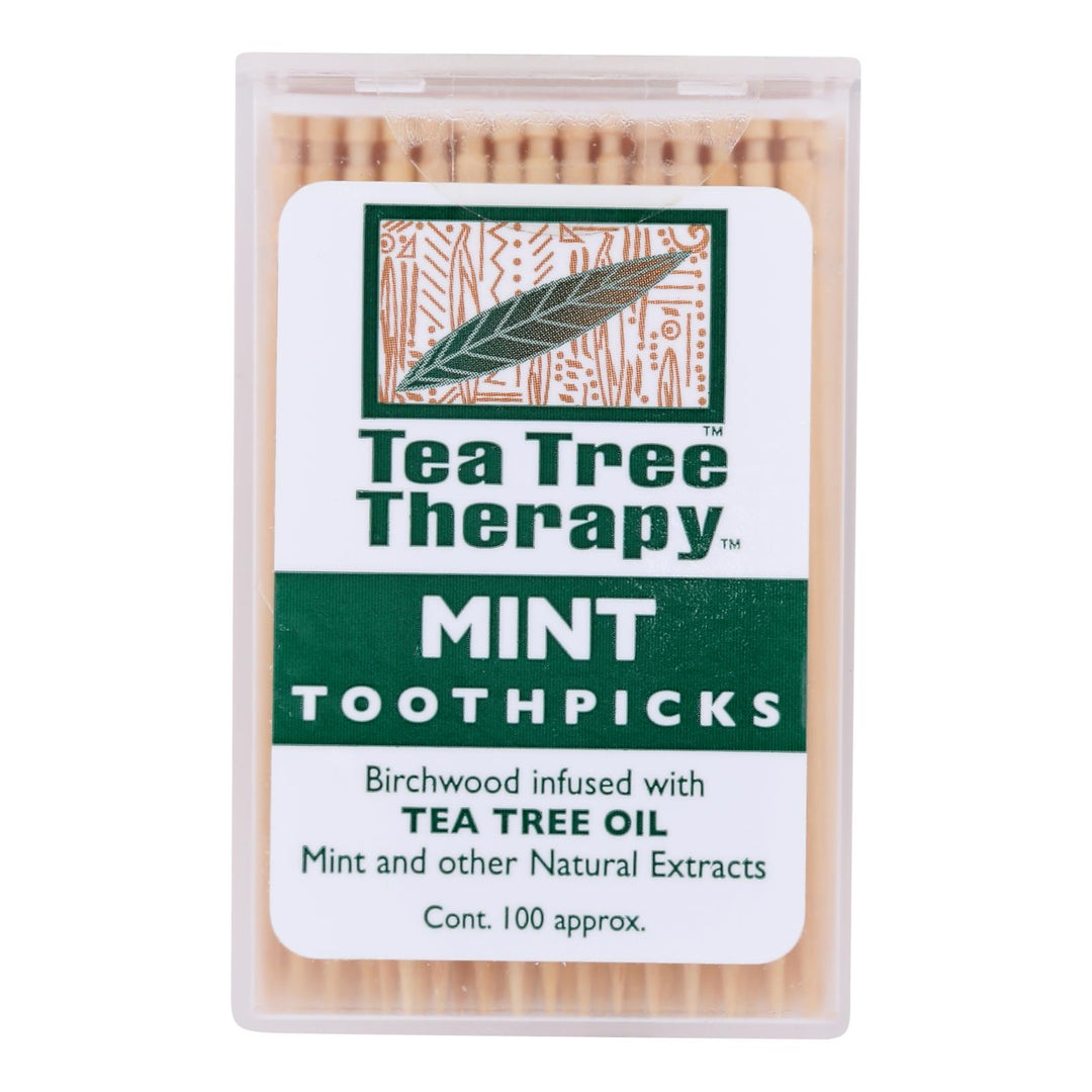 Tea Tree Therapy Toothpicks - 100 Toothpicks - Case Of 12 - Maras Green