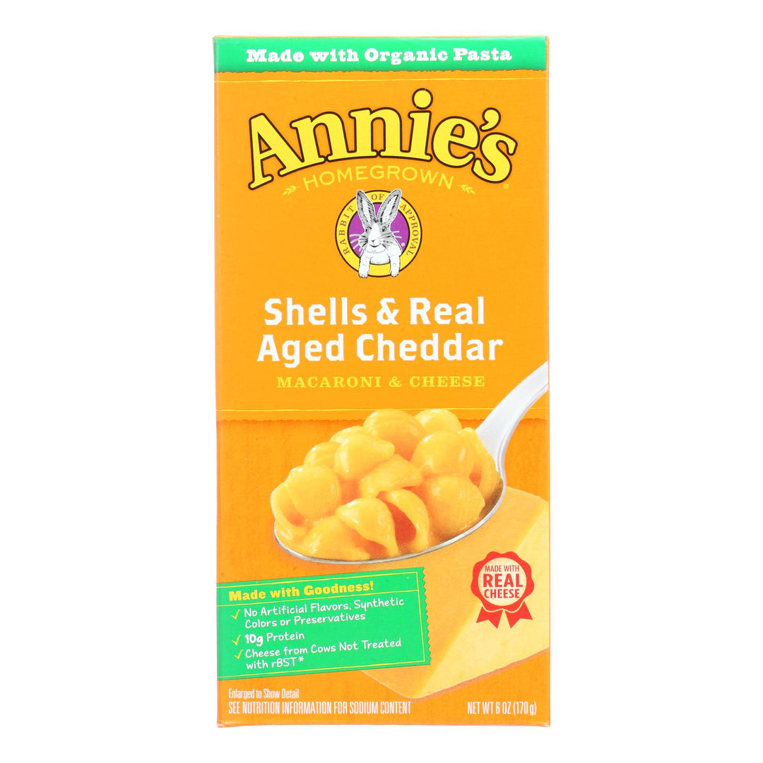 Annies Homegrown Macaroni And Cheese - Organic - Shells And Real Aged Cheddar - 6 Oz - Case Of 12 - Maras Green