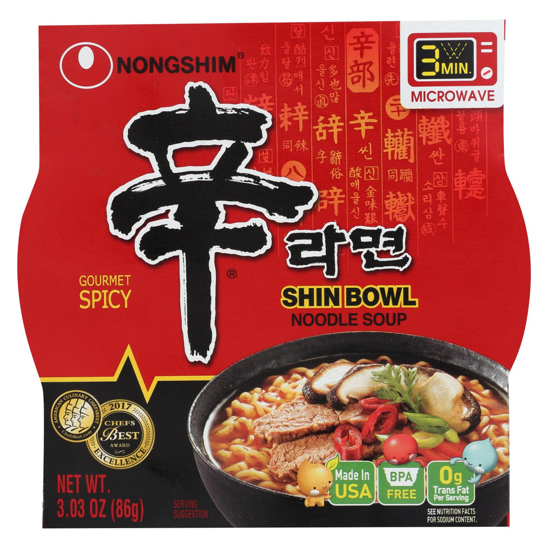 Nong Shim Noodle Soup Bowl - Shin - Case Of 12 - 3.03 Oz. - Maras Green