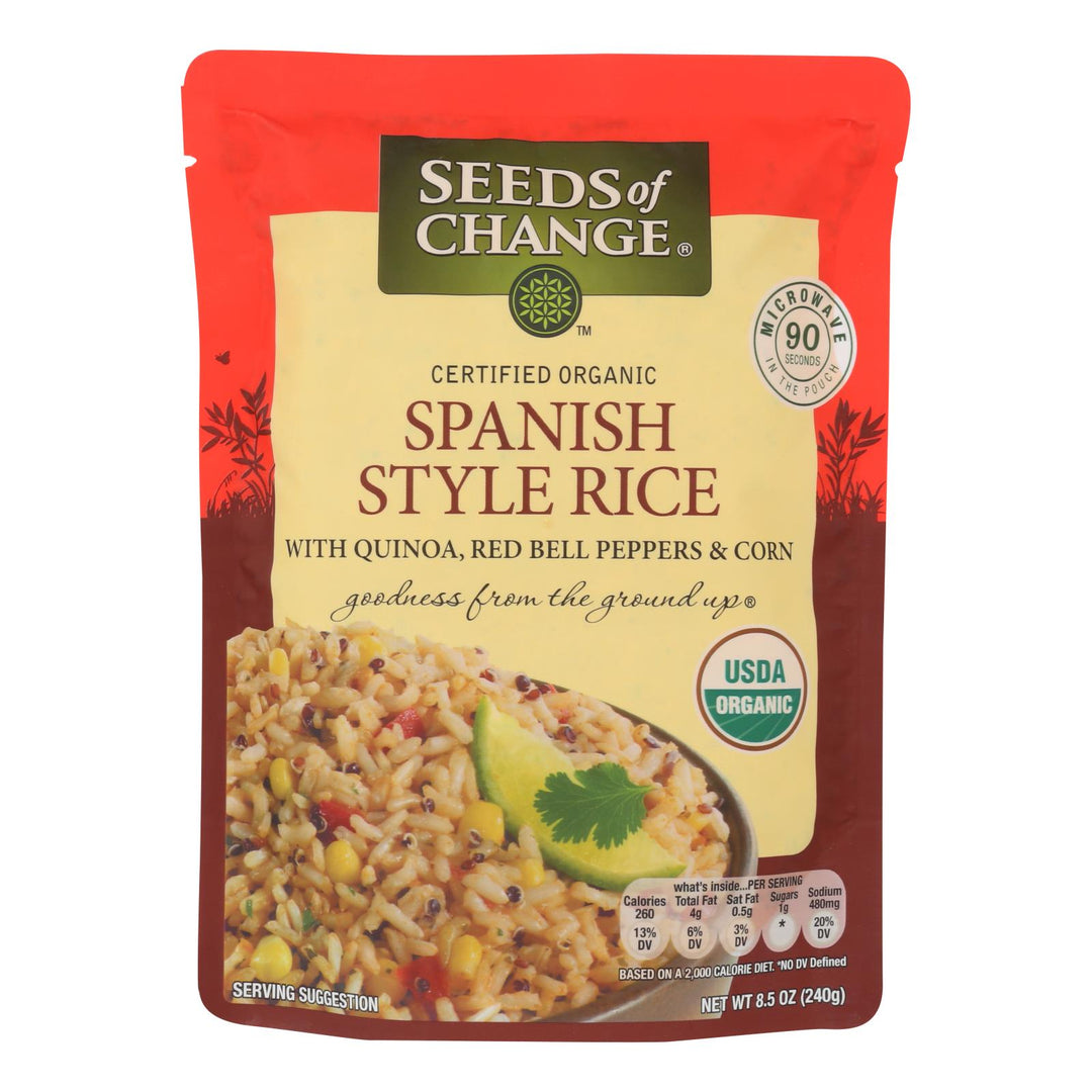 Seeds Of Change Organic Microwavable Spanish Style Rice With Quinoa - Case Of 12 - 8.5 Oz. - Maras Green