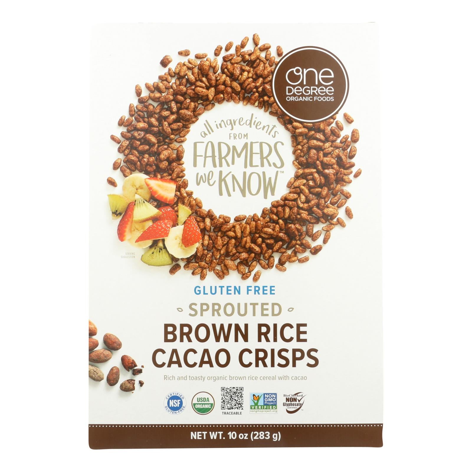 One Degree Organic Foods Sprouted Brown Rice - Cacao Crisps - Case Of 6 - 10 Oz. - Maras Green
