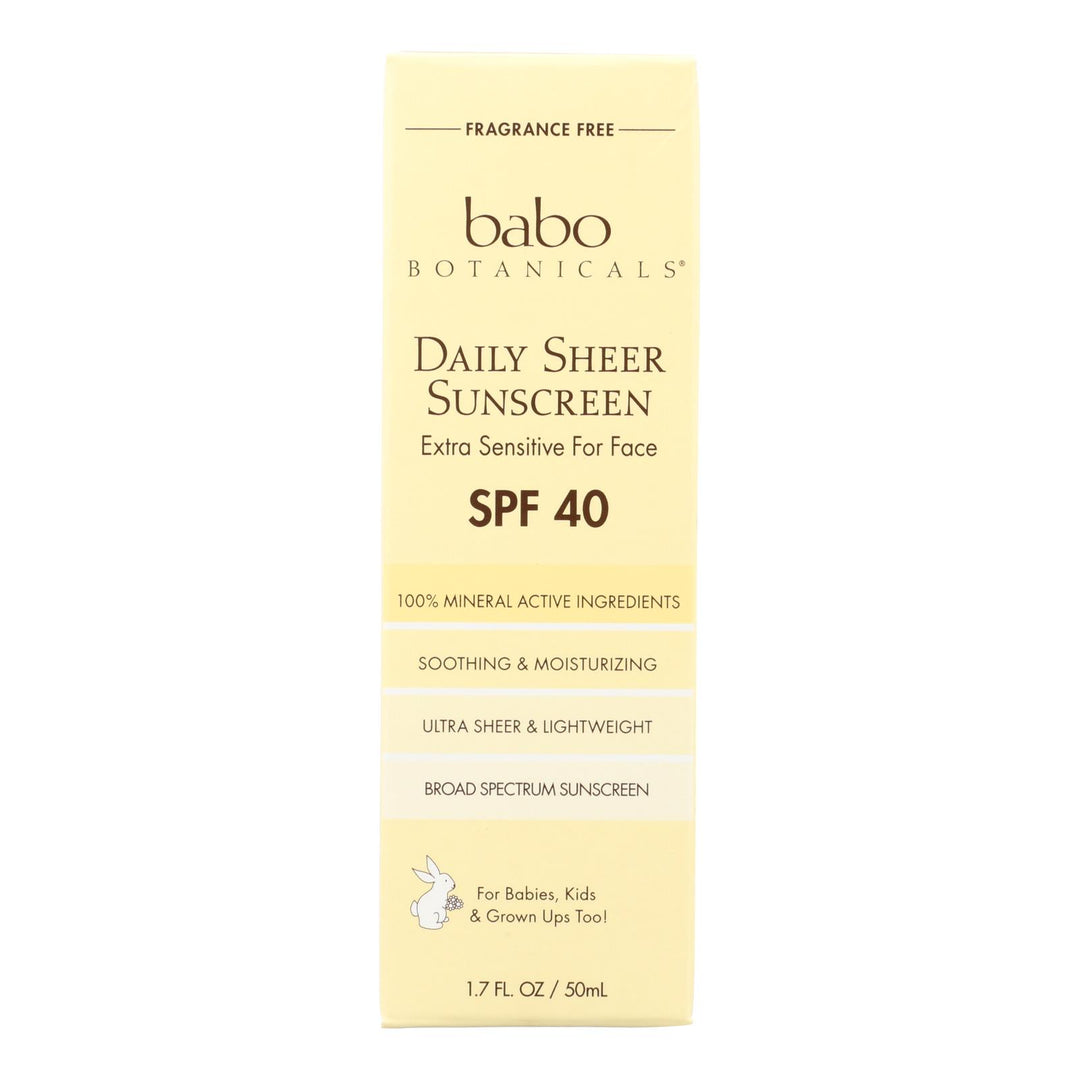 Babo Botanicals - Sunscreen - Daily Sheer - Spf 40 - 1.7 Oz - Maras Green