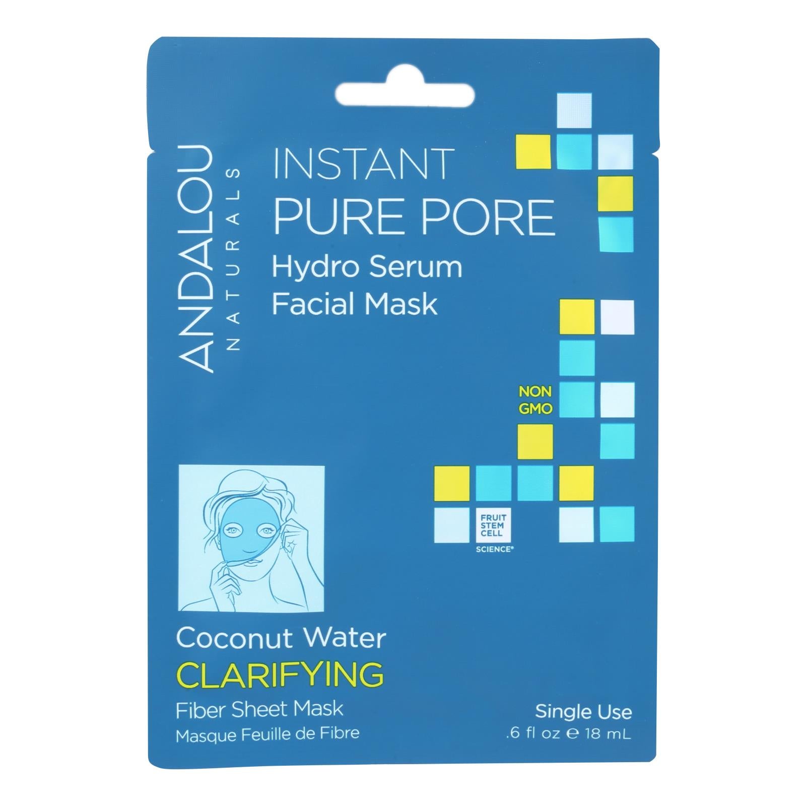 Andalou Naturals Instant Pure Pore Facial Mask - Coconut Water Clarifying - Case Of 6 - 0.6 Fl Oz - Maras Green