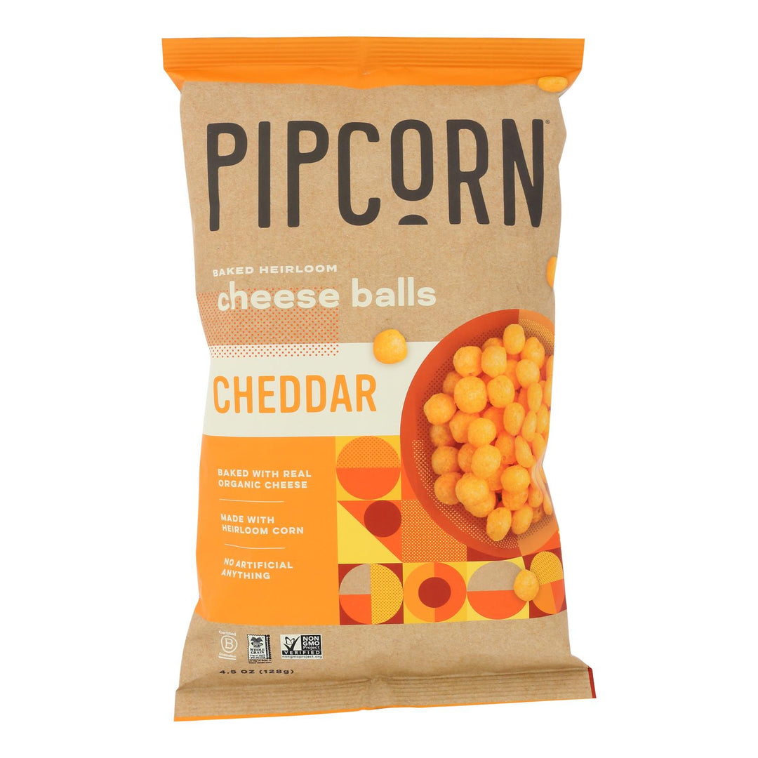 Pipcorn - Cheese Balls Cheddar - Case Of 12 - 4.5 Oz - Maras Green