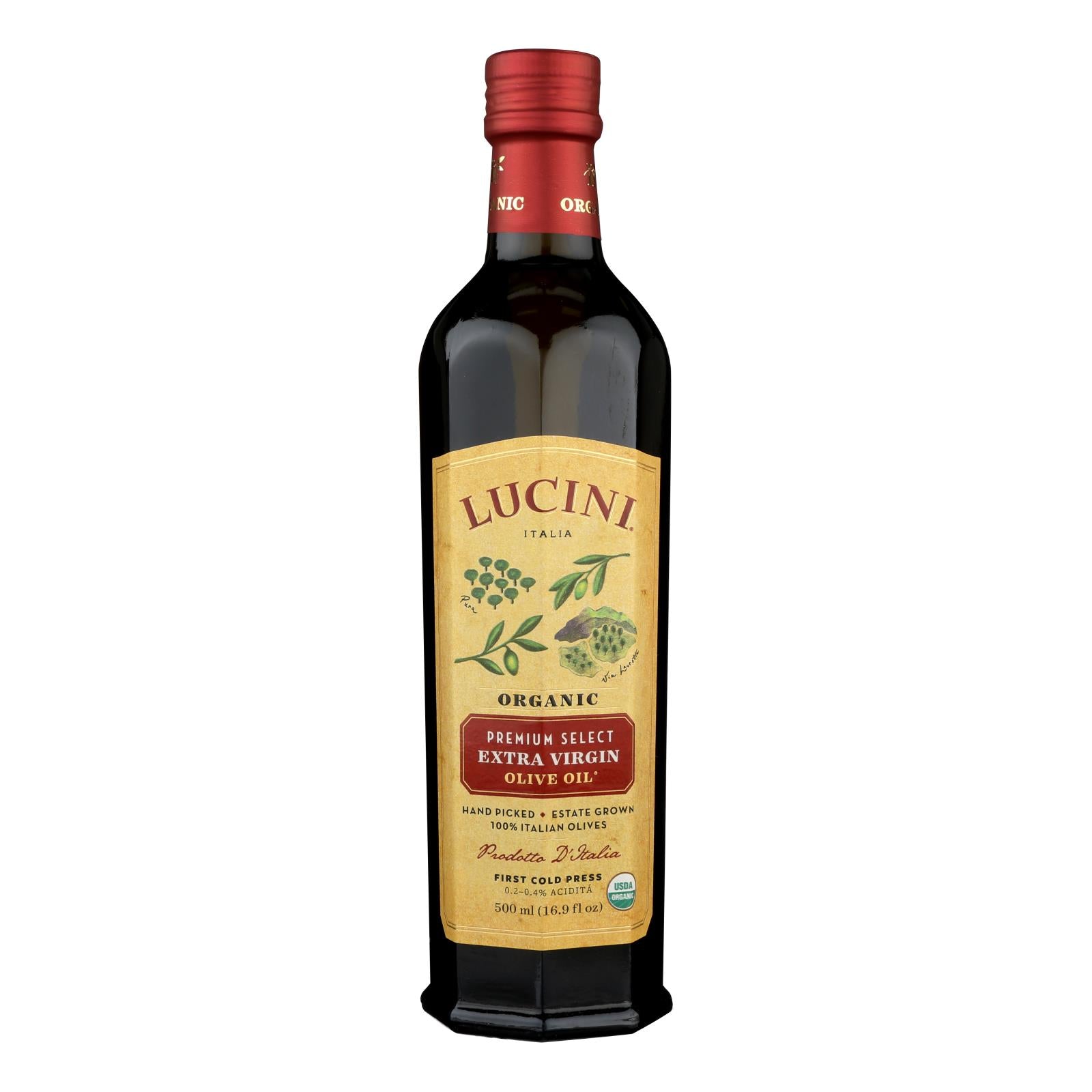 Lucini Italia Olive Oil - Organic - X - virgin - Large - Case Of 6 - 16.9 Fl Oz - Maras Green