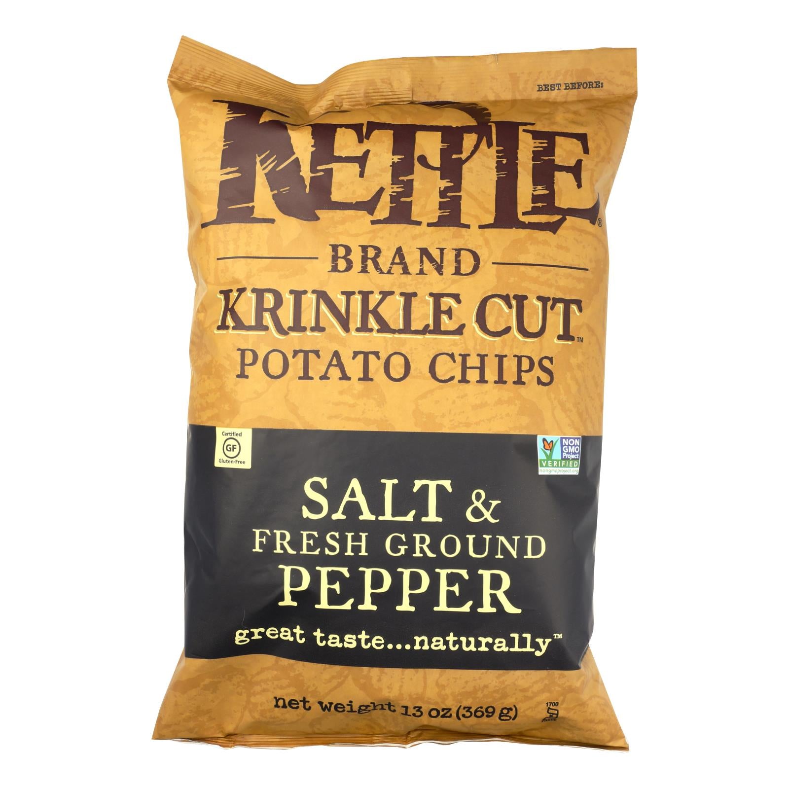Kettle Brand Salt & Pepper Krinkle Cut Potato Chips - Case Of 9 - 13 Oz - Maras Green