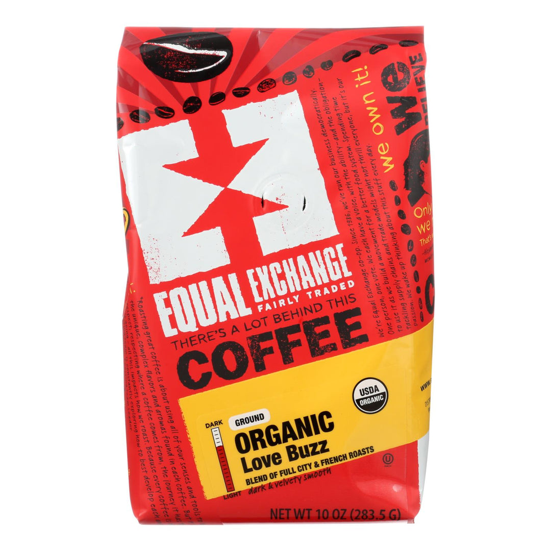 Equal Exchange Authentic Fair Trade Small Farmer Coffee, Love Buzz - Case Of 6 - 12 Oz - Maras Green