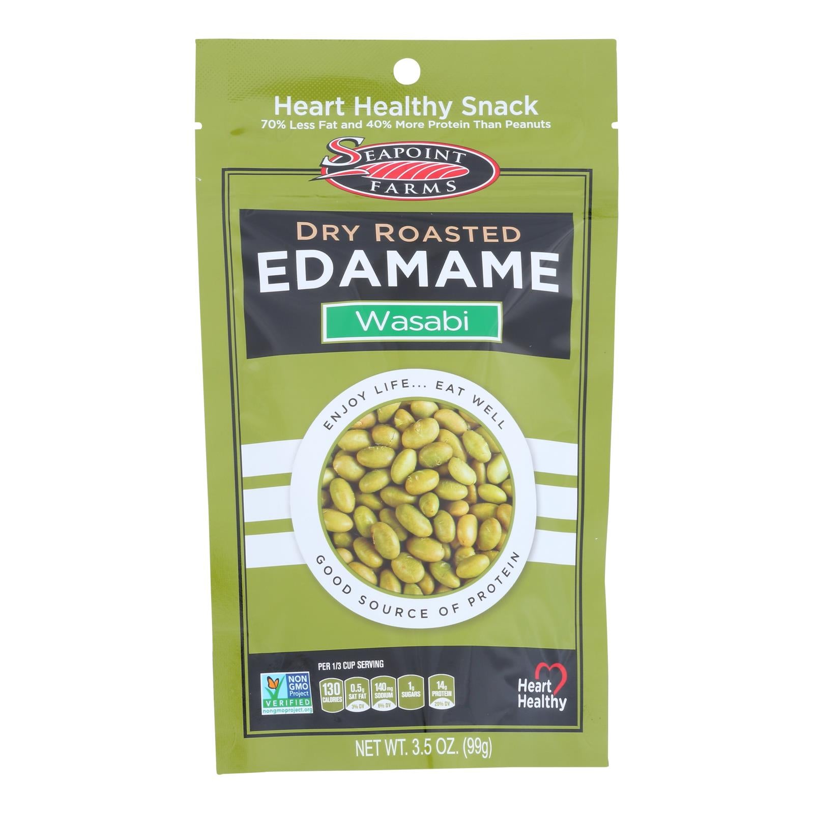 Seapoint Farms Dry Roasted Edamame - Spicy Wasabi - Case Of 12 - 3.5 Oz. - Maras Green