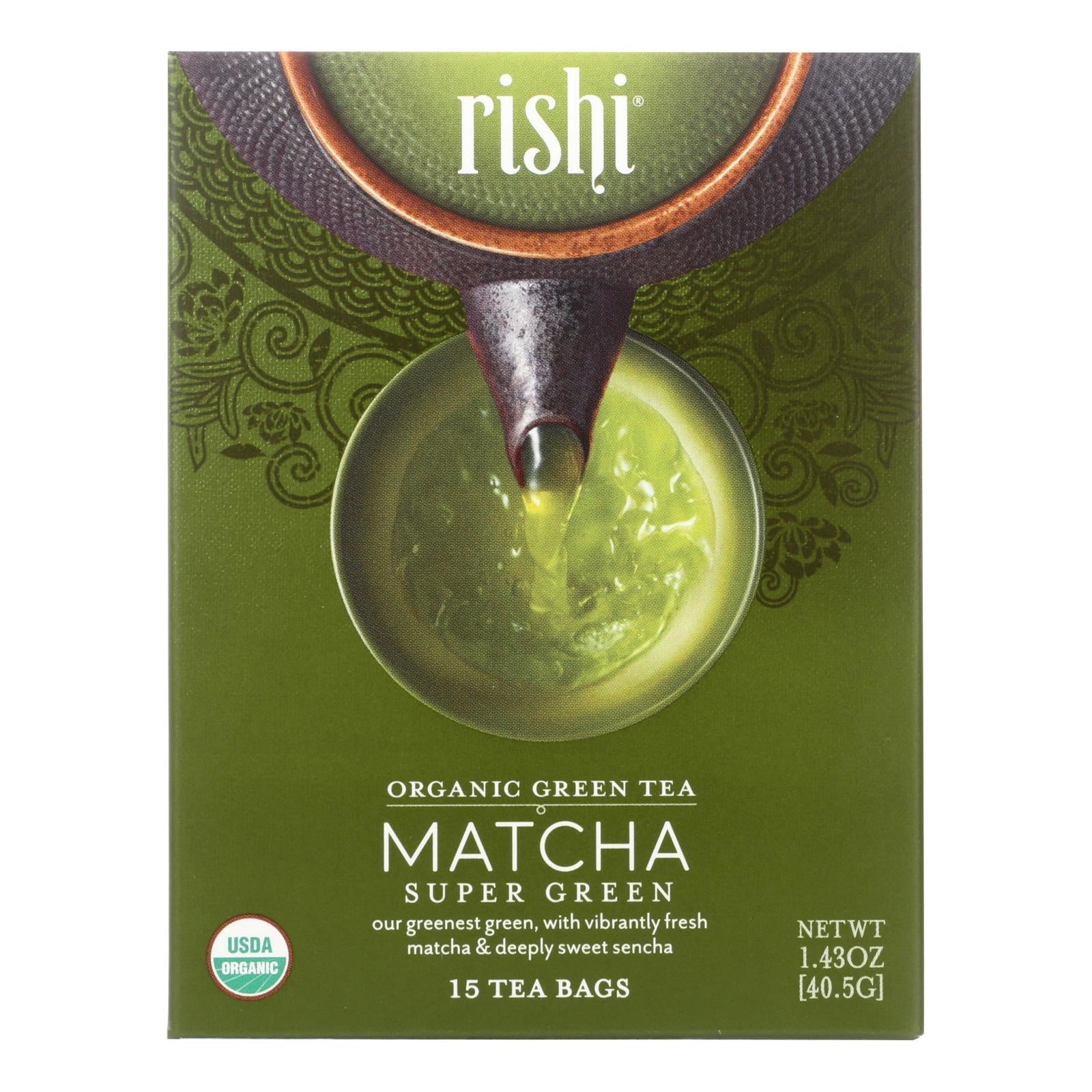 Rishi Green Tea Blend - Matcha Super - Case Of 6 - 15 Bags - Maras Green