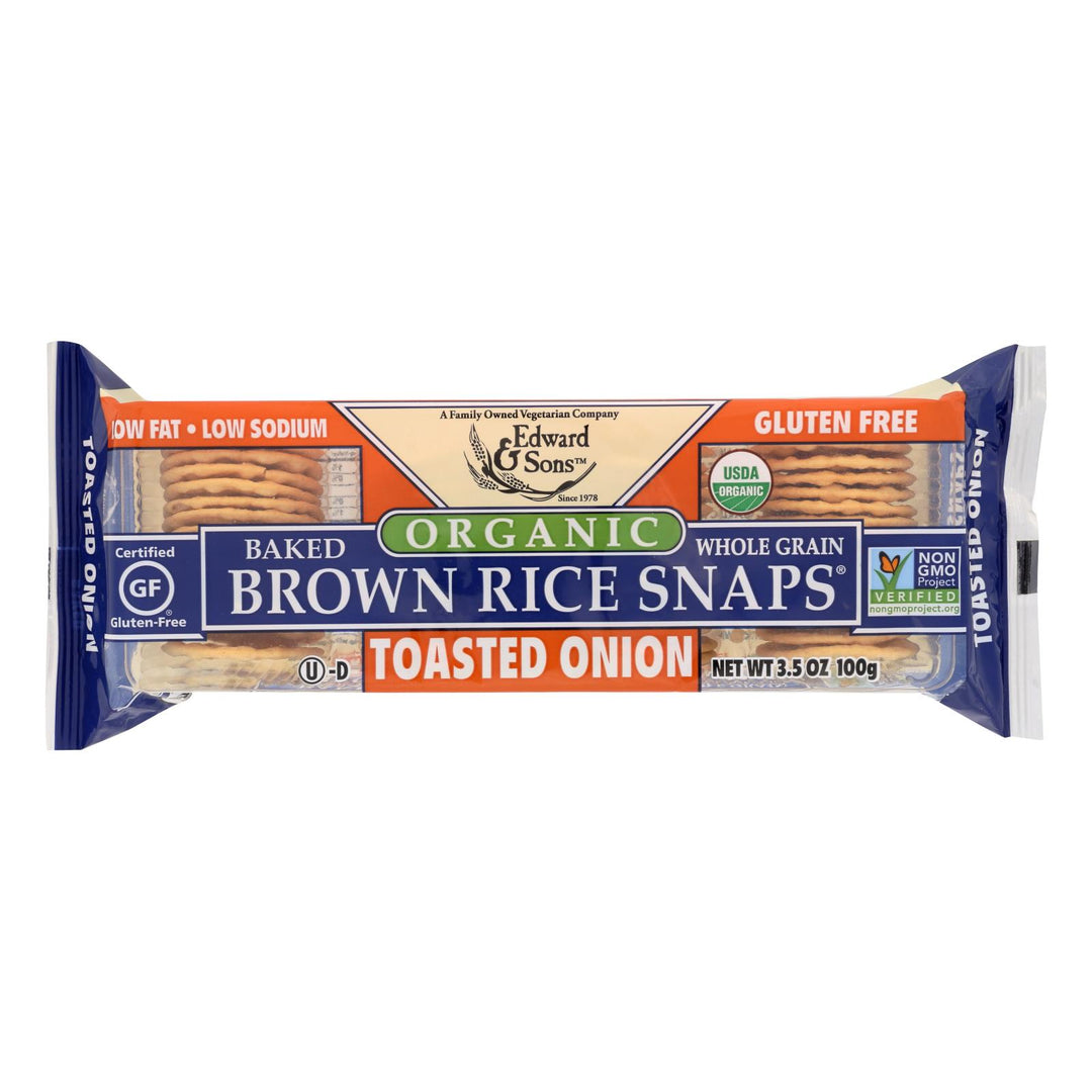 Edward And Sons Brown Rice Snaps - Toasted Onion - Case Of 12 - 3.5 Oz. - Maras Green