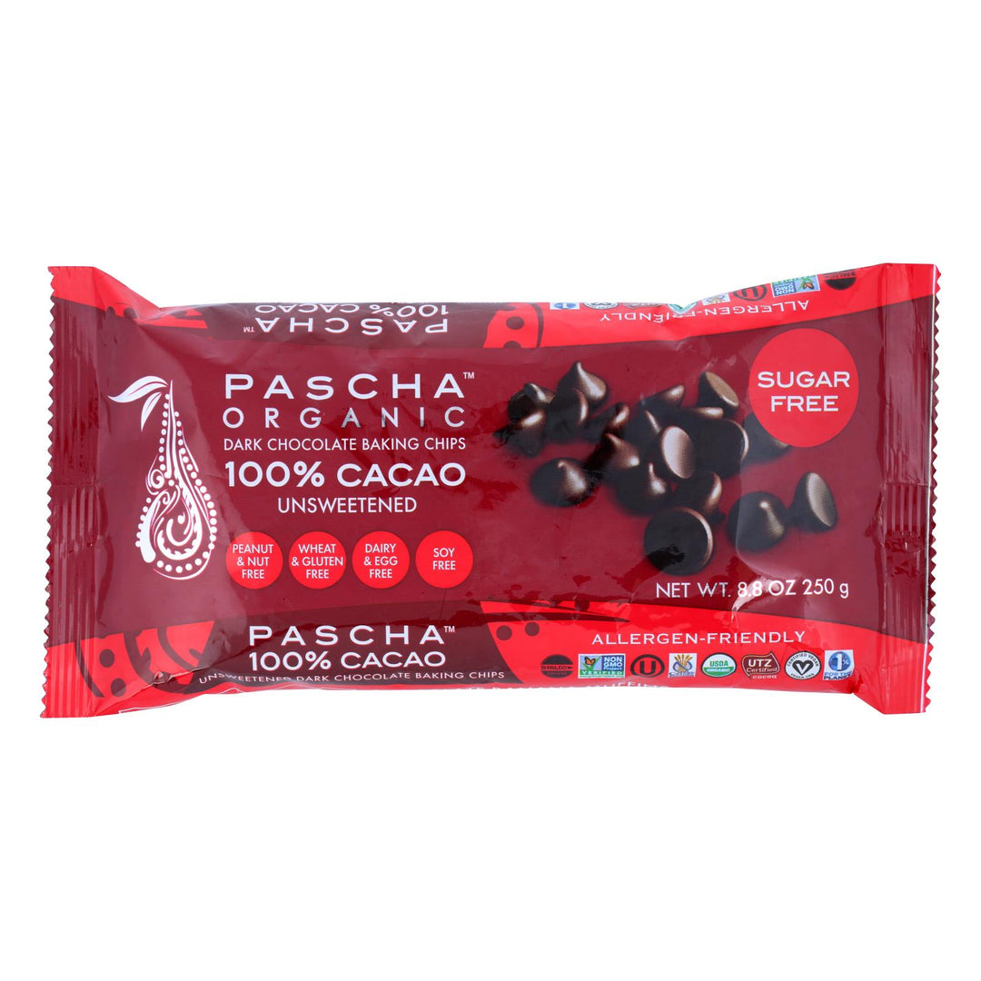 Pascha Chocolate Chips - Dark Unsweetened - Case Of 6 - 8.8 Oz. - Maras Green