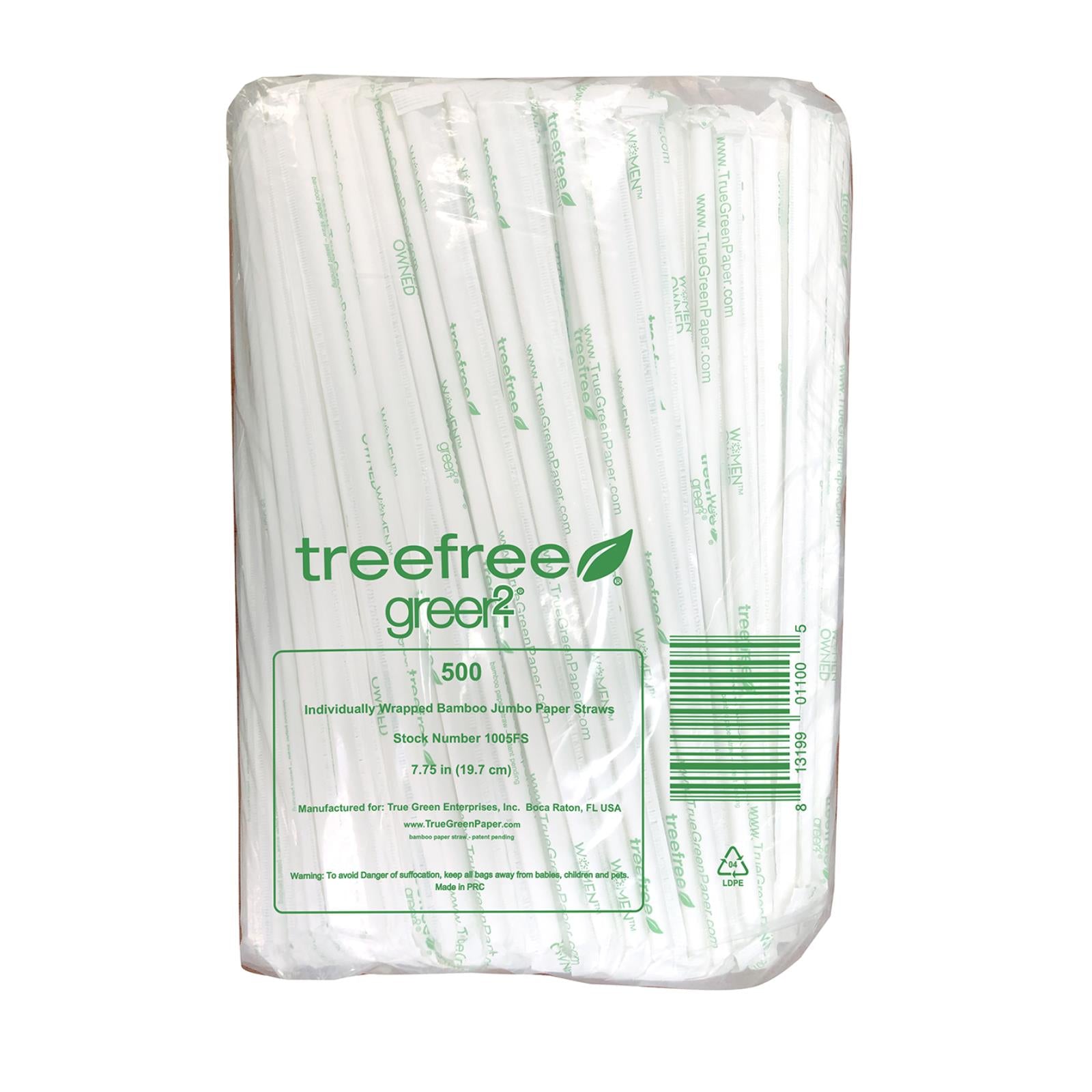 Green 2 - Straws Bamboo Paper Jmbo - Case Of 12 - 500 Ct - Maras Green