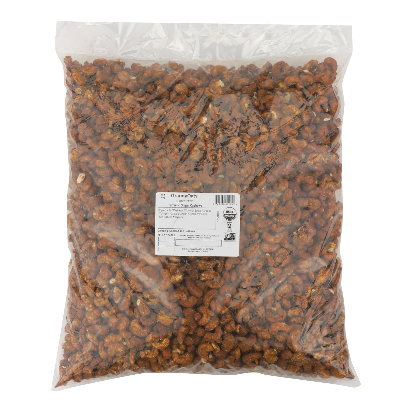 Grandy Oats Cashews Organic Turmeric Ginger - Single Bulk Item - 10lb - Maras Green