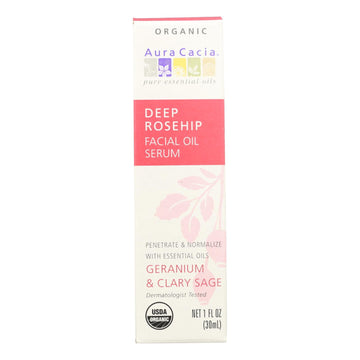 Aura Cacia - Organic Face Oil Serum - Rosehip - 1 Fl Oz - Maras Green